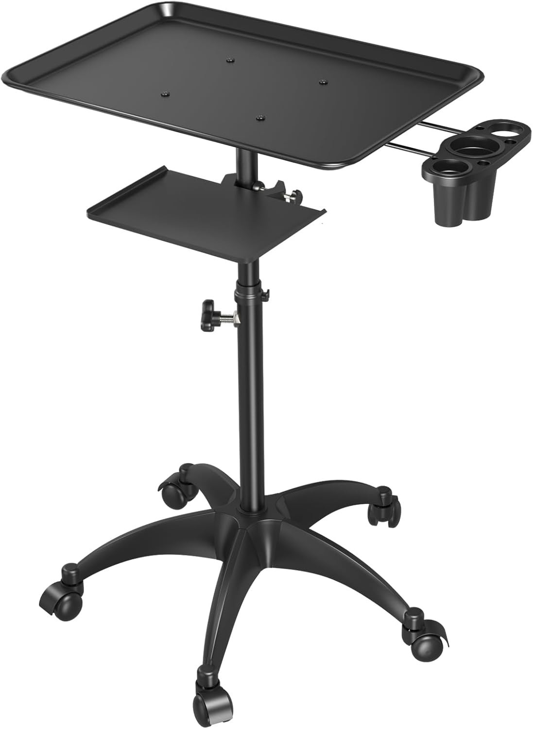 Height Adjustable Salon Tray Cart with Wheels - Aluminum & Iron Design