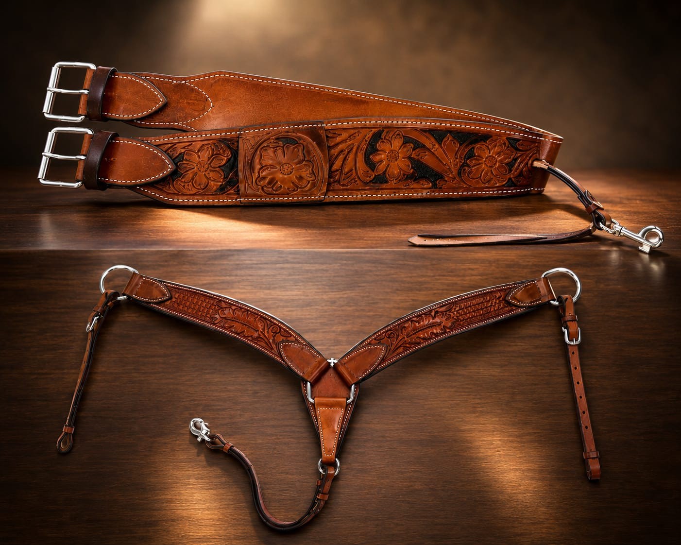 TI Western Horse Leather Back Cinch Rear Flank Girth Saddle Strap Roller Buckles