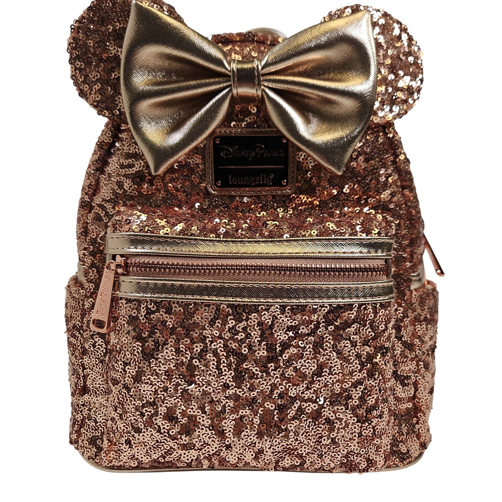 Disney Loungefly Mini Backpack OS Rose Gold Excellent Sequin Minnie Mouse Ears