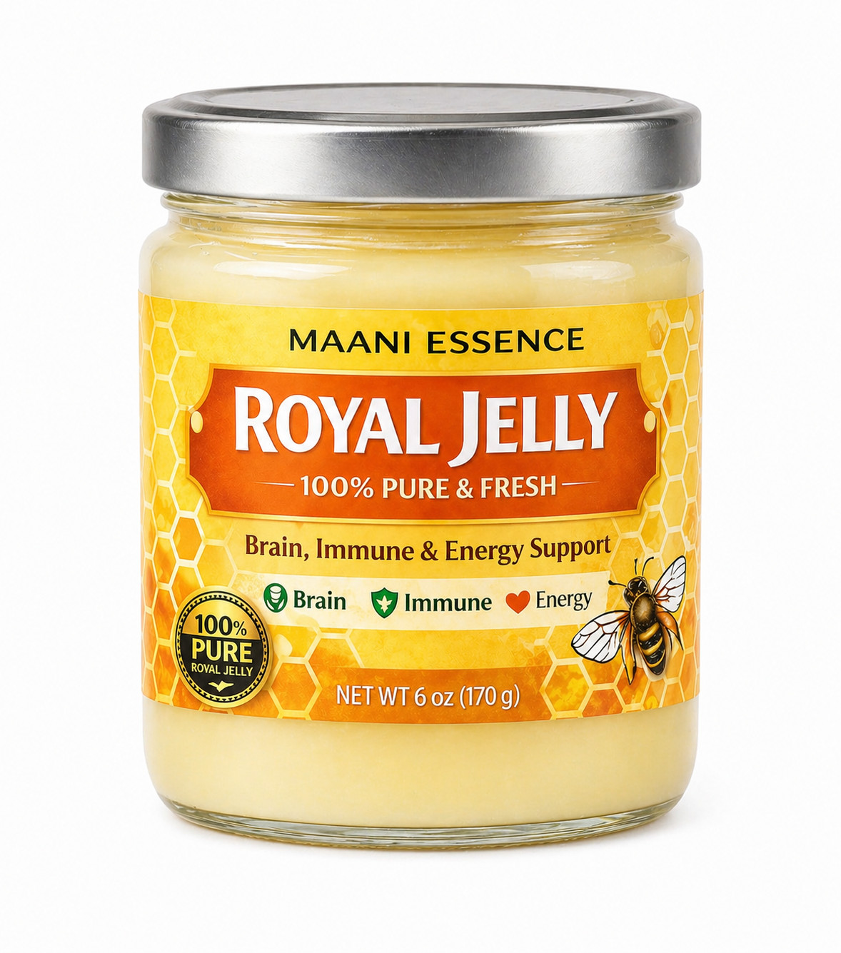 Royal Jelly 100% Pure & Fresh (6oz) – Natural Energy, Brain & Immune Support