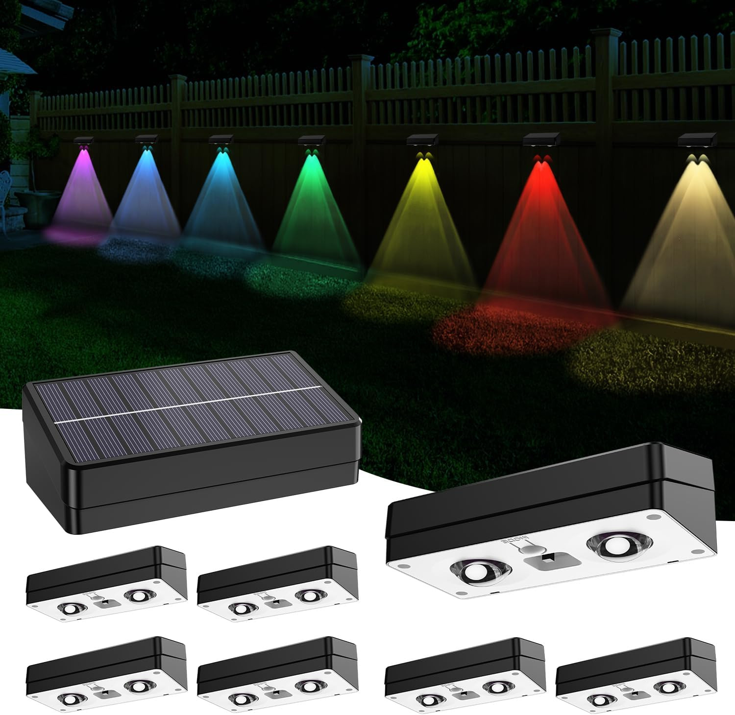 ZSYIQIX Solar Fence Lights 8 Pack, RGB Fence Solar Lights Outdoor Waterproof Led