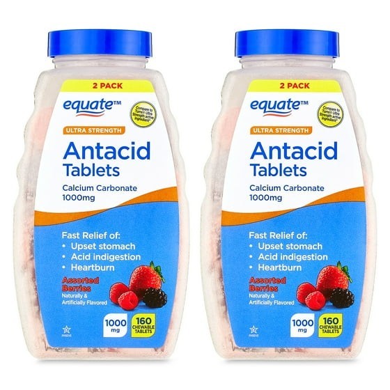 Equate Ultra-Strength Antacid Tablets, 1000 mg, Assorted Berries, 160 CT x 2 PK