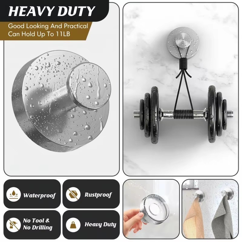2PCS Suction Cup Hooks Heavy Duty Vacuum Wall Mount Towel Coat Holder Waterproof