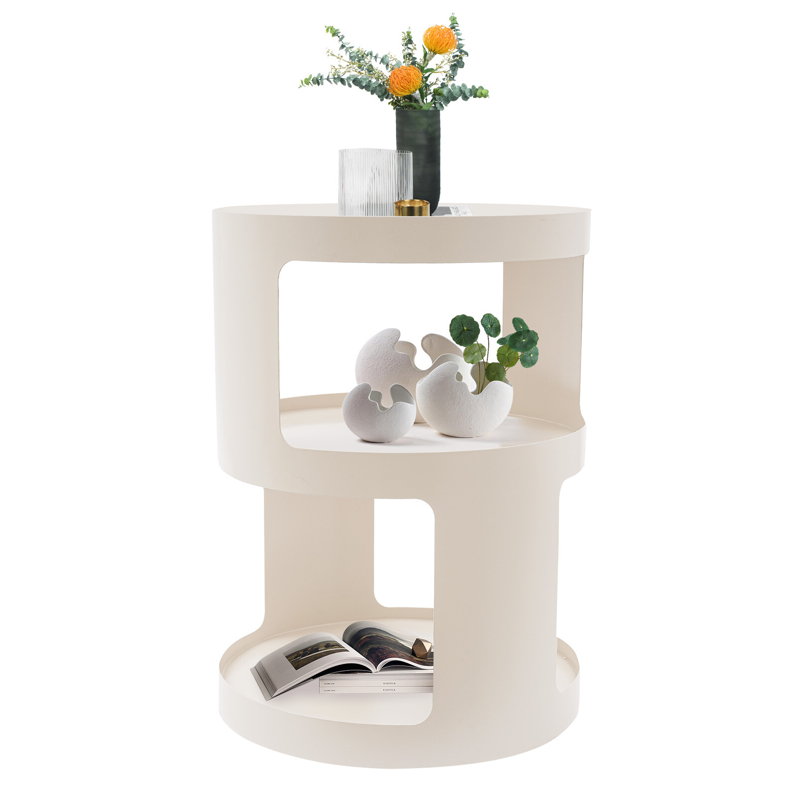 3 Tier Side Table Modern Coffee Table Sofa Bedside Table Round Organizer White