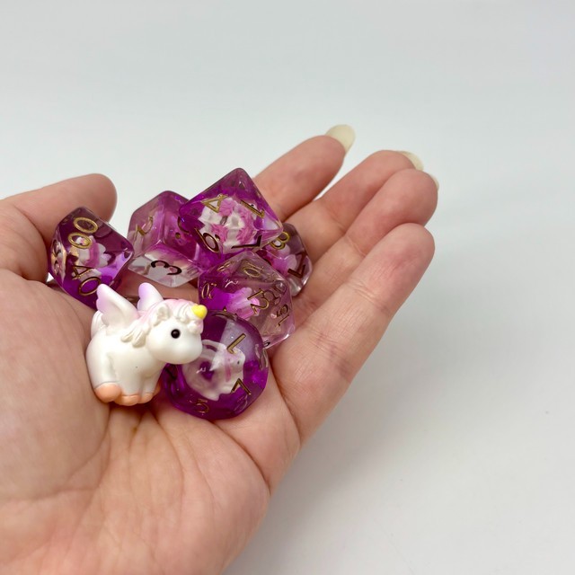 Sage's Baby Unicorn Familiar Resin Polyhedral Dice Set + Figurine | Dnd D&D RPG