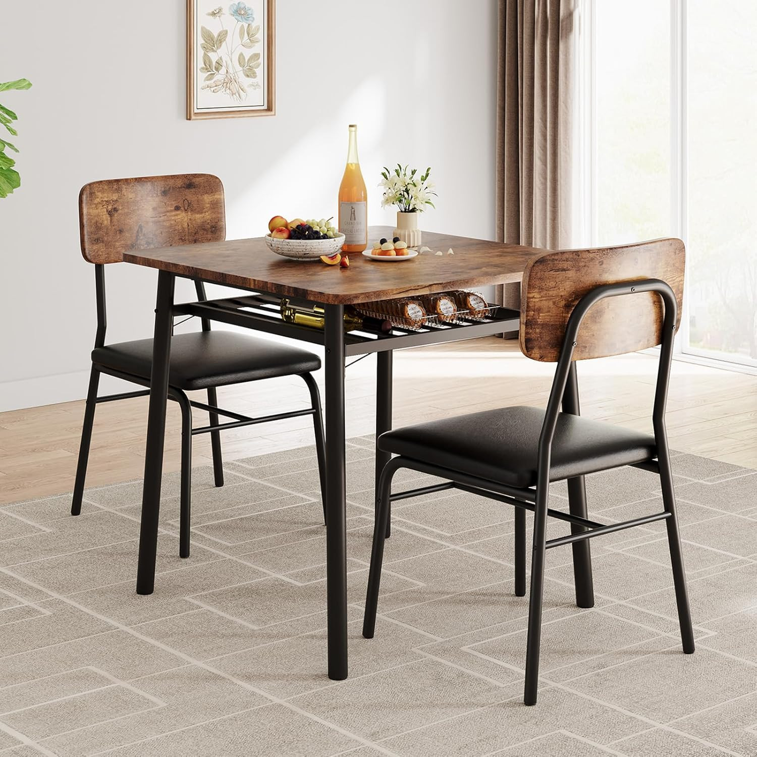 Dining Table for 2 with Storage Rack, Small Kitchen Table for 2 with Metal Frame