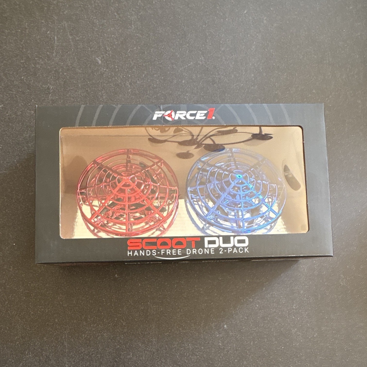Force1 Scoot Duo Hands-Free Hand Drone 2-Pack w/ Flashing LED Lights Red/Blue