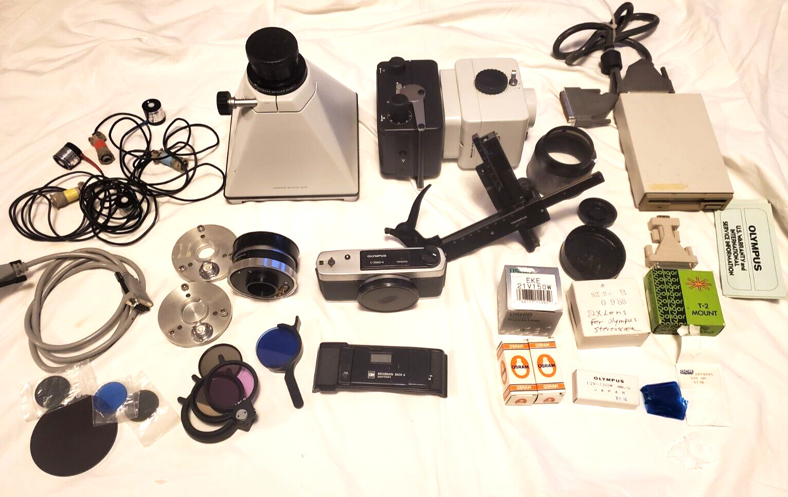 VINTAGE IMAGING LOT OLYMPUS C-35AD-4, LEITZ WETZLAR WILD MPS 51S, STAGE, LENSES