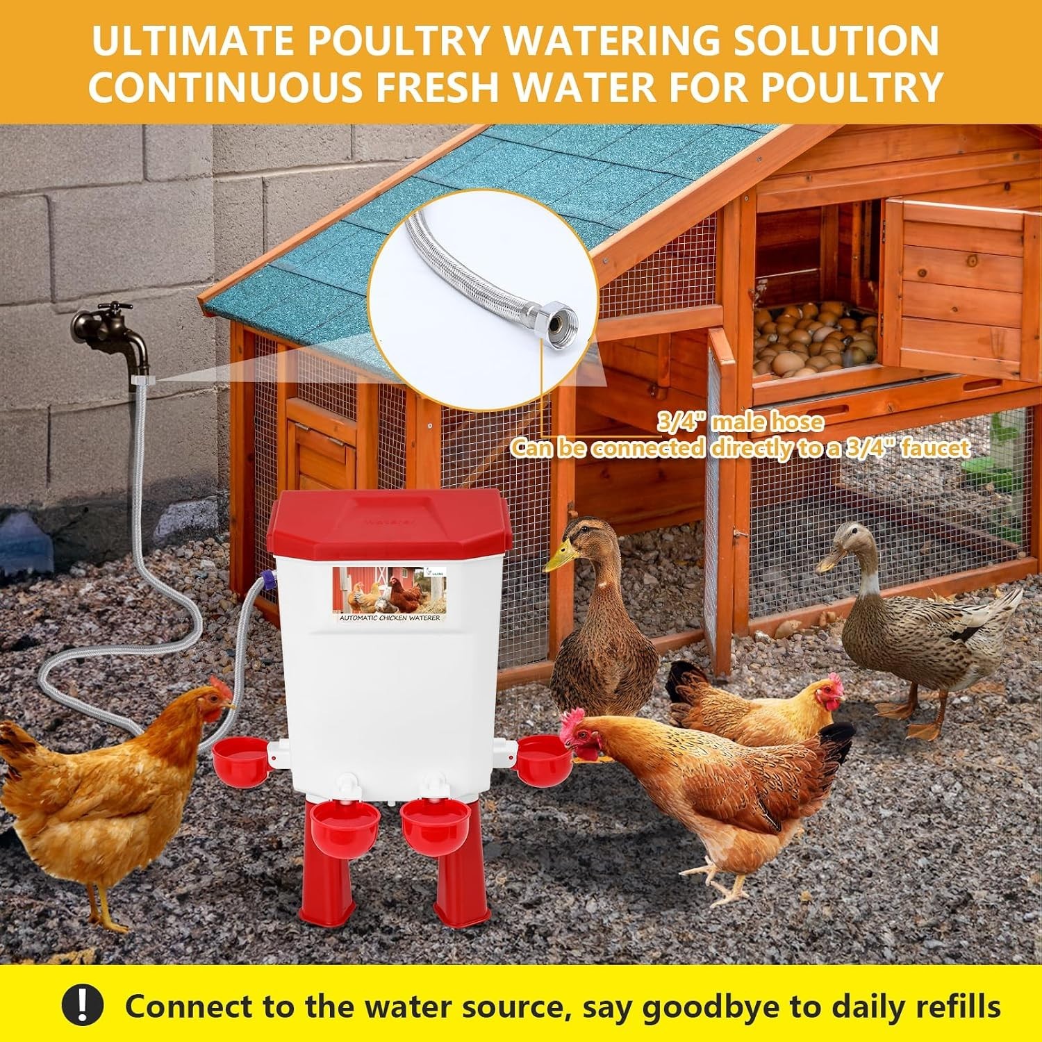 Gravity-Fed Automatic Chicken Watering System - Leak-Proof Design, Eco-Friendly
