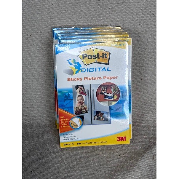 Post-it Digital Sticky Picture Paper 4x6 Inkjet Printer - 25 Sheets - Lot of 6