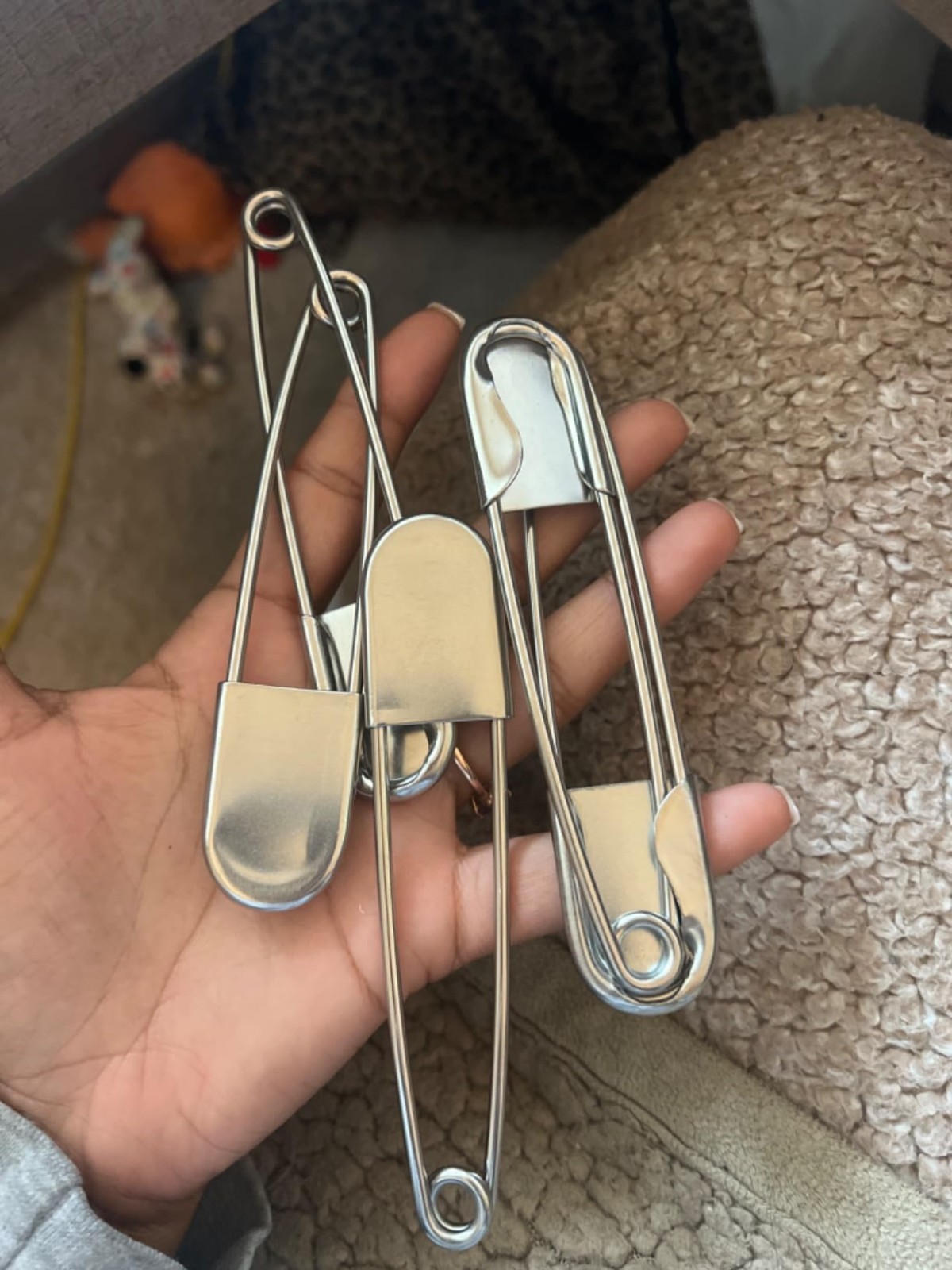 5 PCS of 5 Inch Heavy Duty Jumbo Stainless Steel Safety Pins, silver color