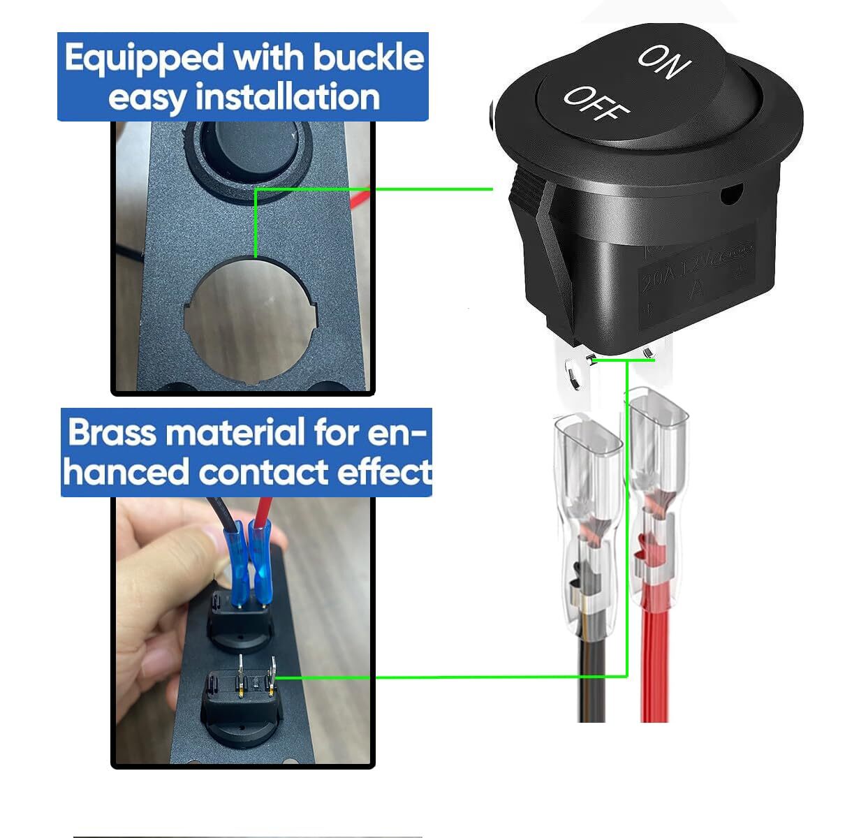AC DC Round Rocker SwitchON Off Round Rocker SwitchesAC 6A/250V 10A/125V SPST...