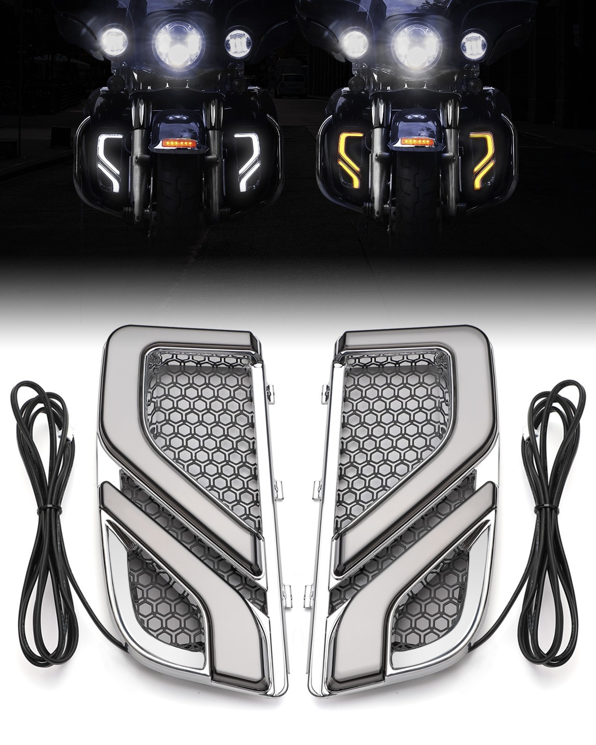 LED Fairing Lower Grills Turn Signal Running Light For Electra Touring 2014-2025