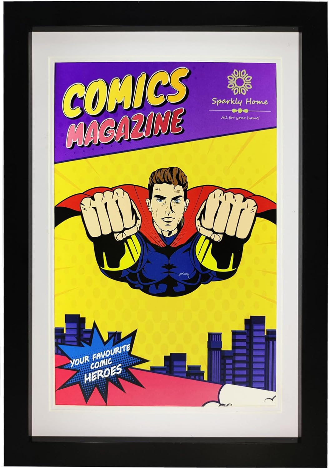 Comic Book Frame with Double White Mat, 4 Packs, UV Protection, Black Frame for