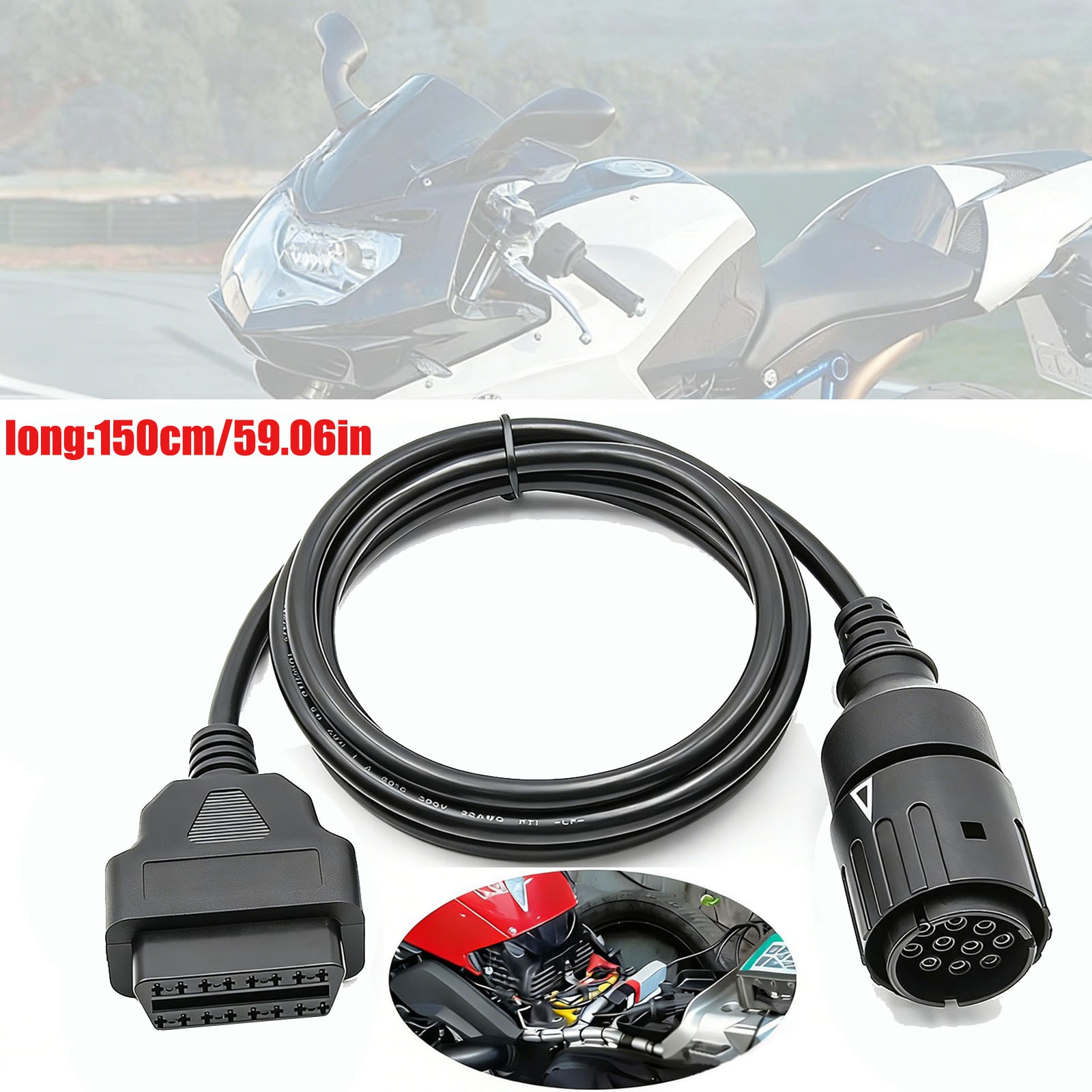 For BMW Motorcycle ICOM D 10 Pin to OBD2 Diagnostic Cable 150cm (4.9ft) - USA