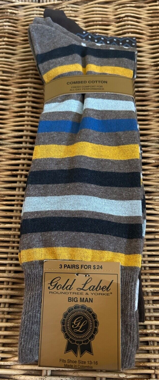 NWTs Roundtree & Yorke Gold Label Multicolor Big & Tall Mens Socks Size 13-16 XL
