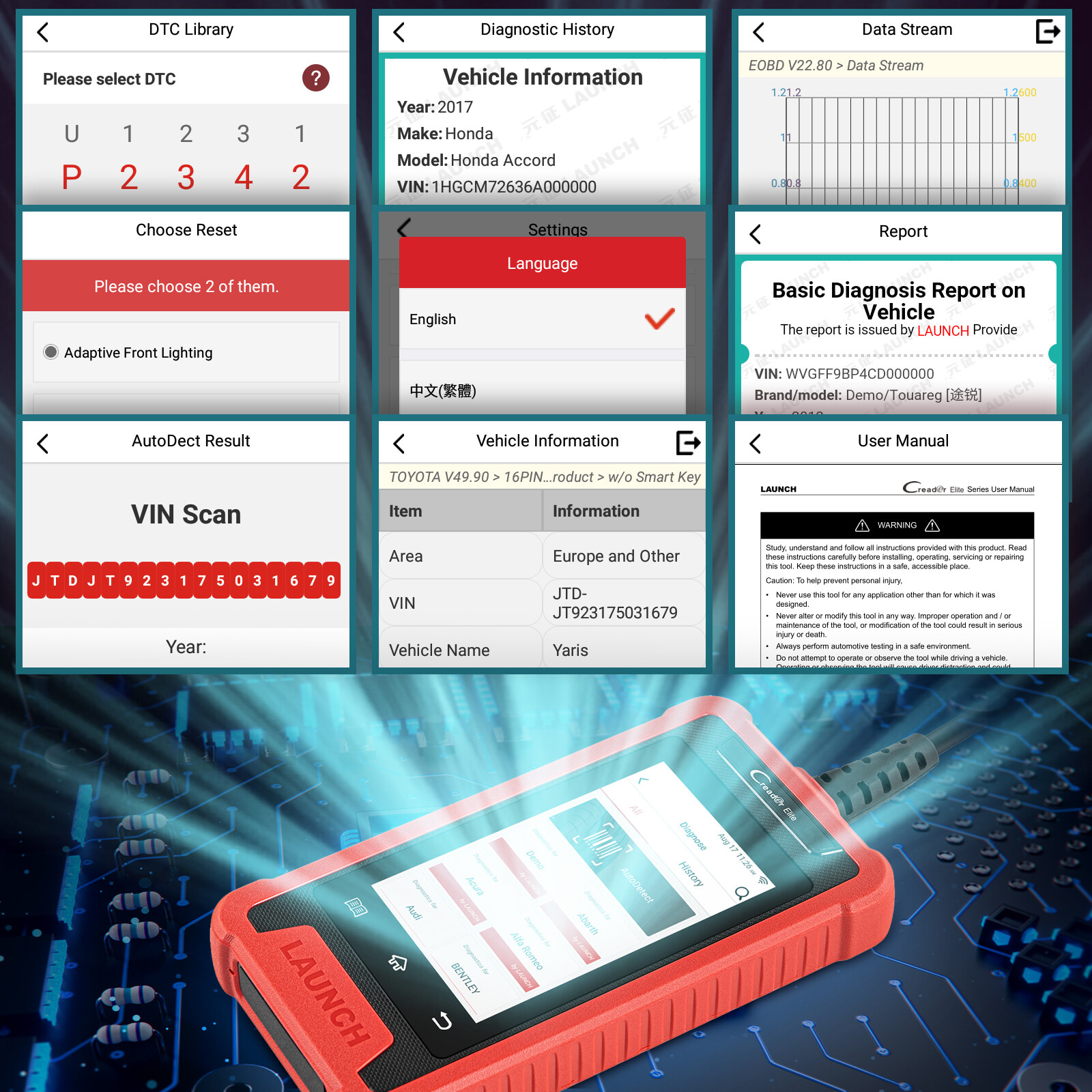 LAUNCH CRE205 OBD2 Scanner Car Diagnostic Tool Engine TCM ABS SRS Code Reader