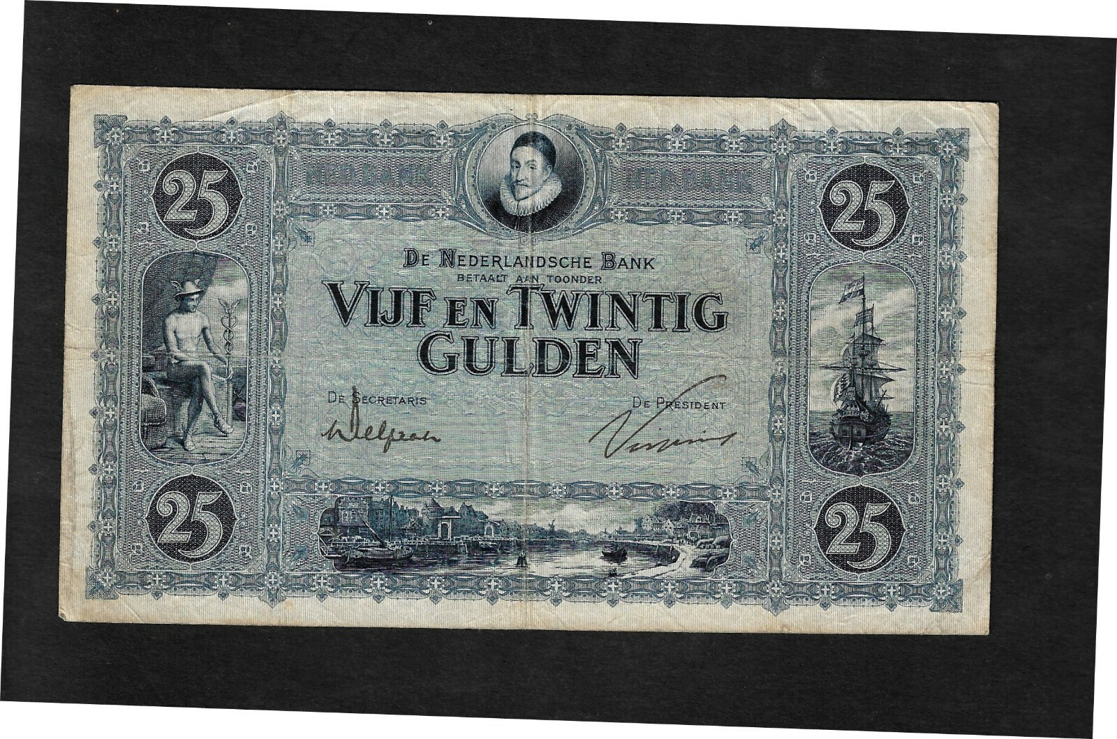 Netherlands p-45, aVF, 25 Gulden, 1928