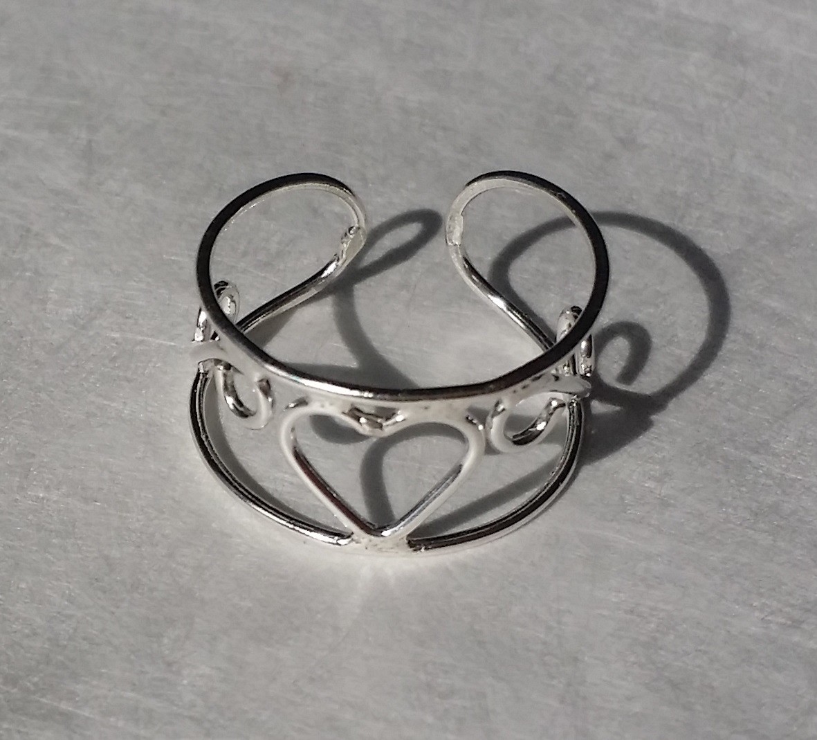Sterling Silver 925 Toe Ring Filigree Heart Cuff Adjustable
