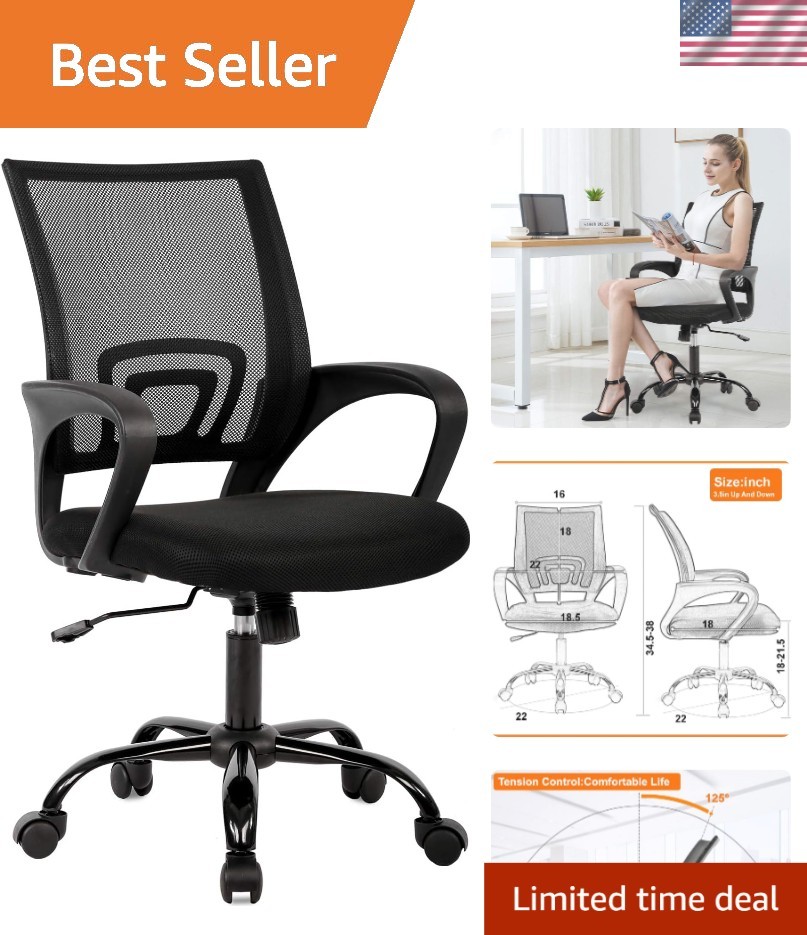 Modern Adjustable Office Chair with Back Support for Gaming & Office Use, Black