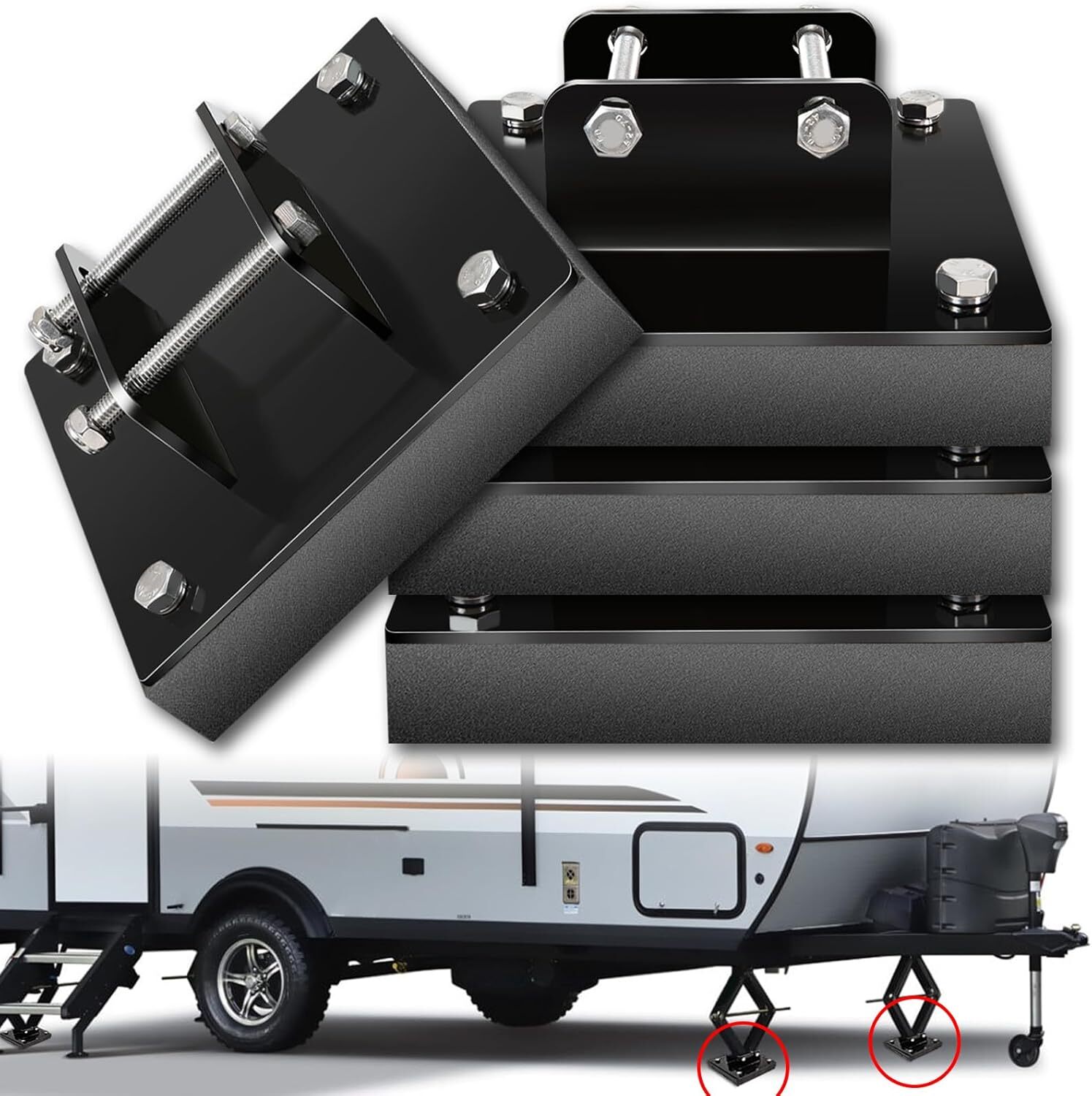 RV Jack Pads for Four-Point Trailer Jack Stands,  with 6.3" Metal Foot,  4Pack