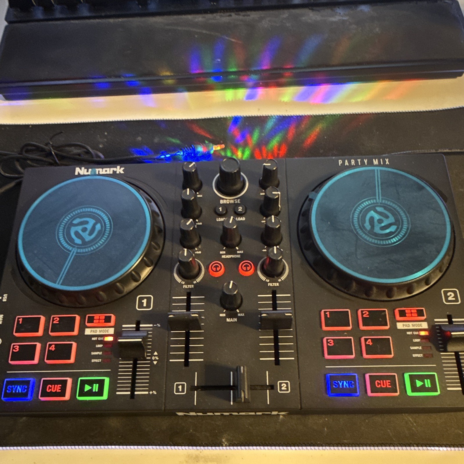 Numark Party Mix 2-Deck 2-Channel DJ Controller 8 Pads, Mixer, Black