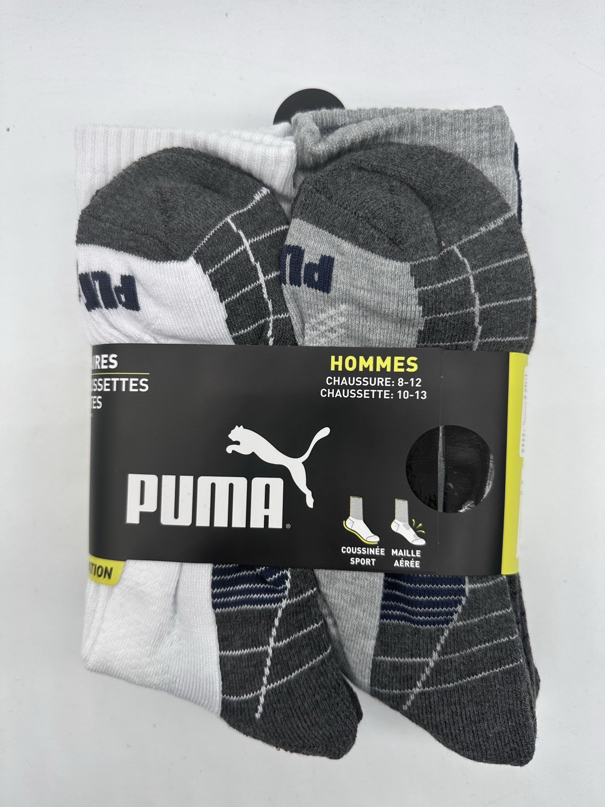 NEW 6 PAIR MENS PUMA TRAINING VENTILATION SPORT CUSHION CREW SOCKS SIZE 8-12