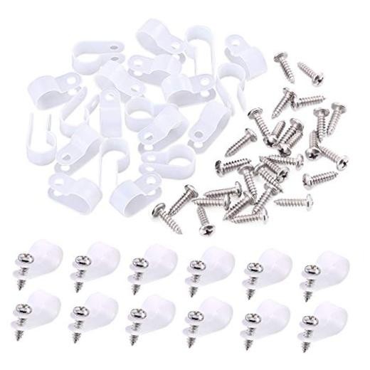120 Pack Nylon Plastic R-Type Cable Clips Clamp Kit, Nylon 1/2 Inch White