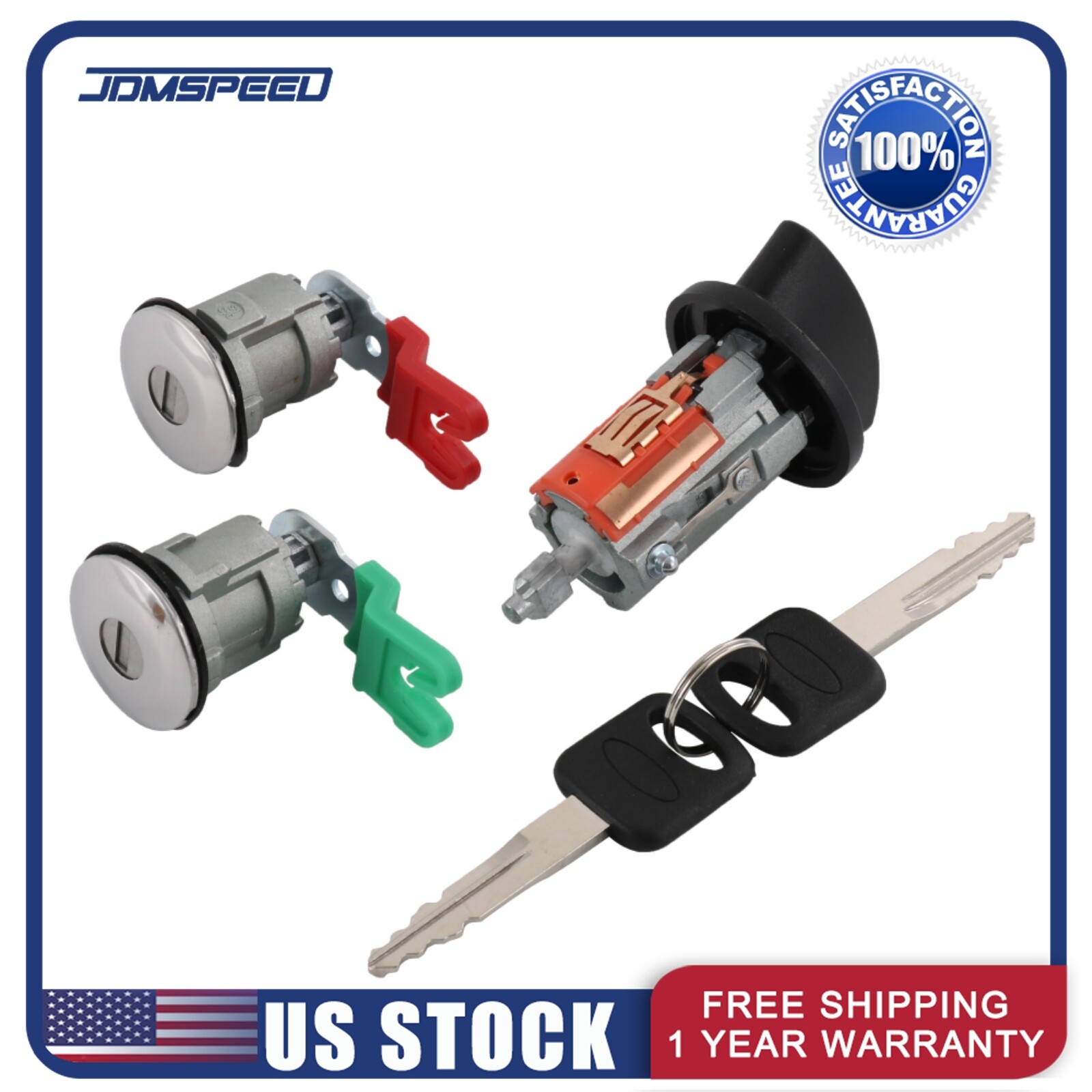 Ignition Switch Lock Cylinder + Pair Door Lock Cylinder W/2 Logo Keys Fits Ford