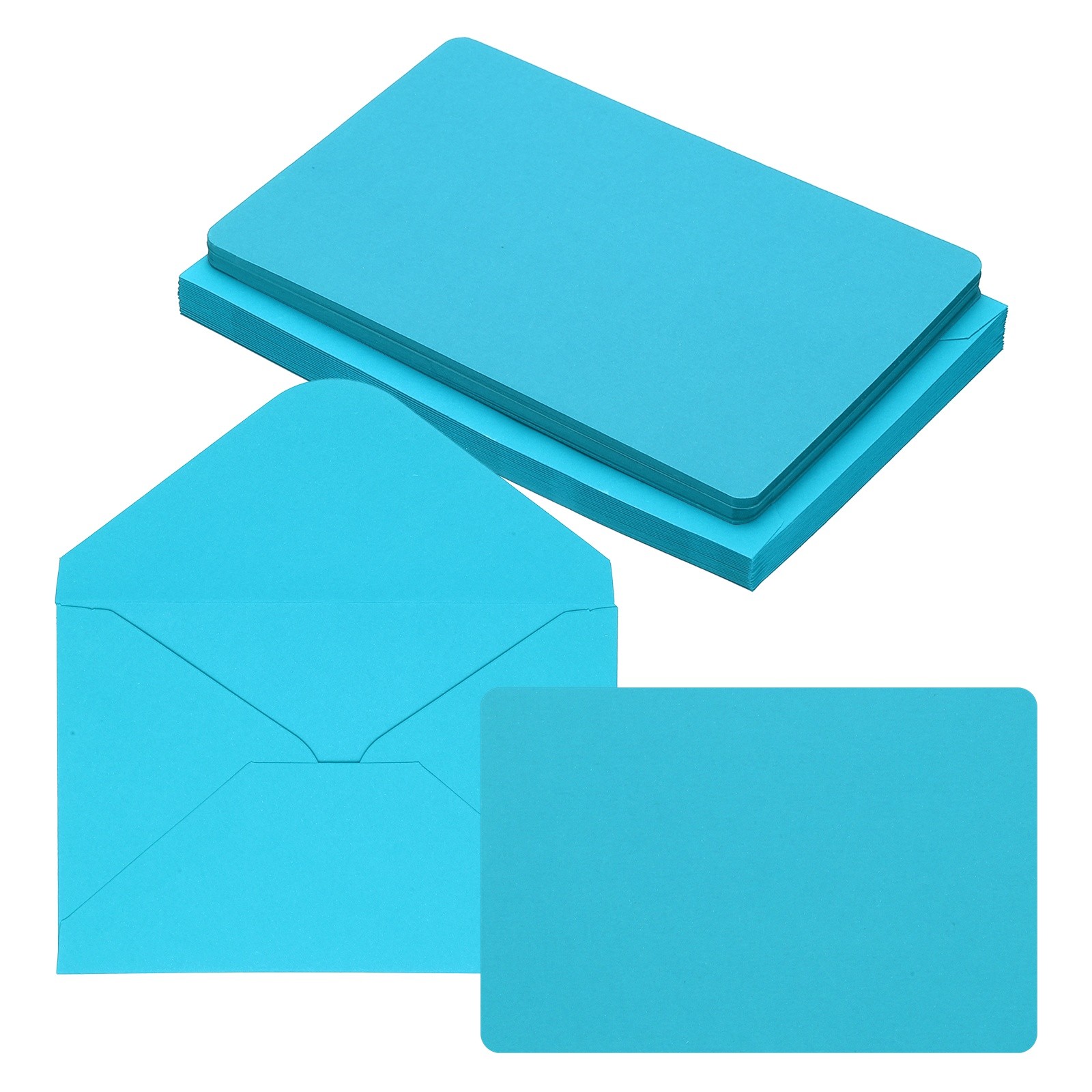 25Sets 4 x 6" Blank Cards and Envelopes, Rounded Corner  Cards, Lake Blue