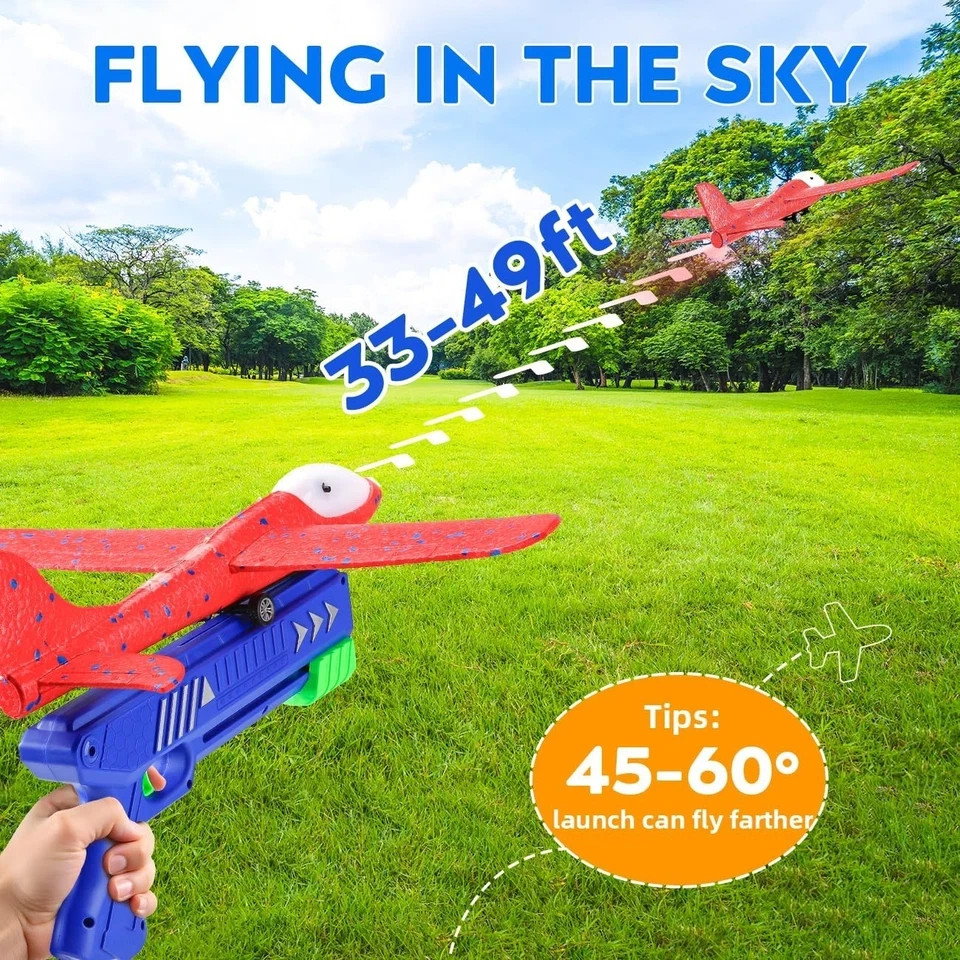 Airplane Launcher Toys with LED Foam Gliders, Outdoor Gift for Kids 4-9