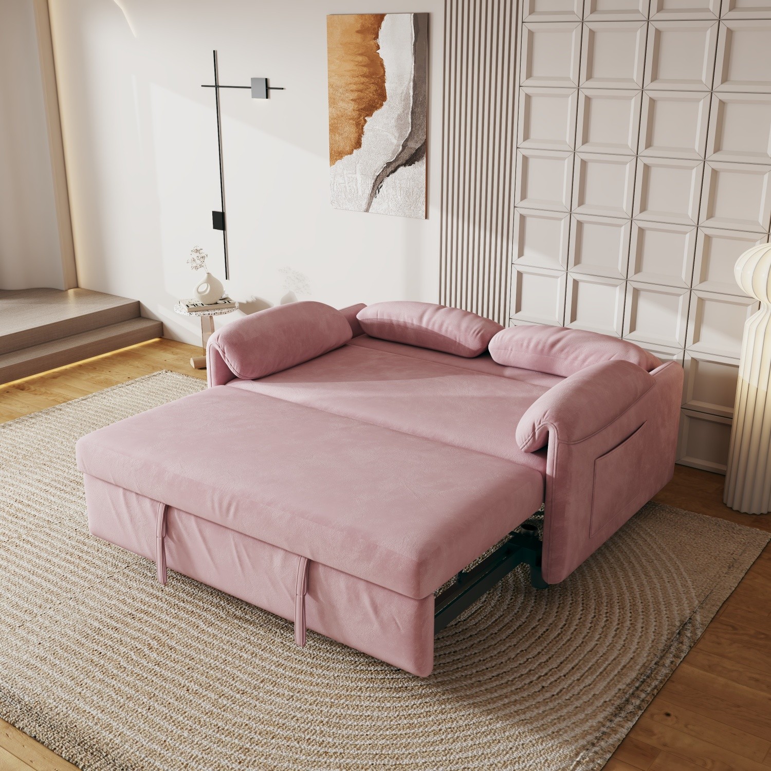 Convertible Sleeper Sofa Bed Velvet Loveseat 2-Seater Sofa w/ Pull Out Bed