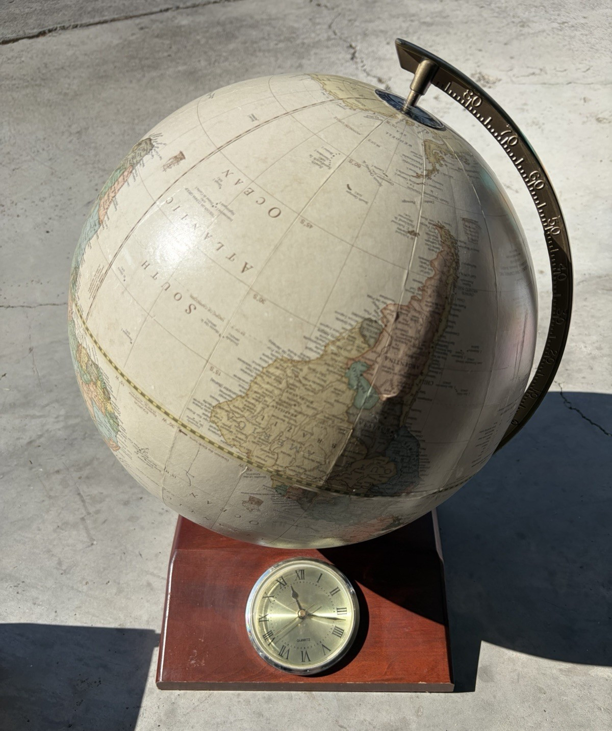 Vintage Style Tabletop World Globe w/ Rotating Semi-Meridian, Wood Base & Clock