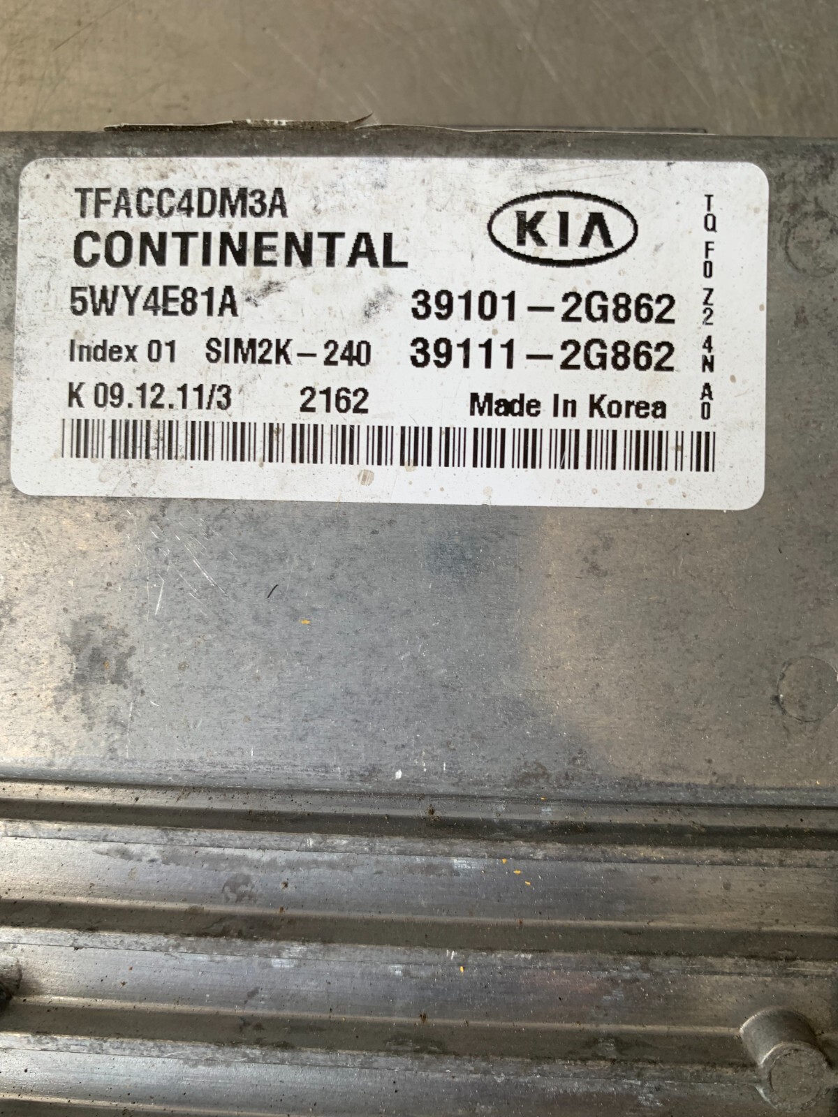 2011 2013 Kia Optima 2.4L Engine Control Module Unit ECM 39101-2G862 391012G862