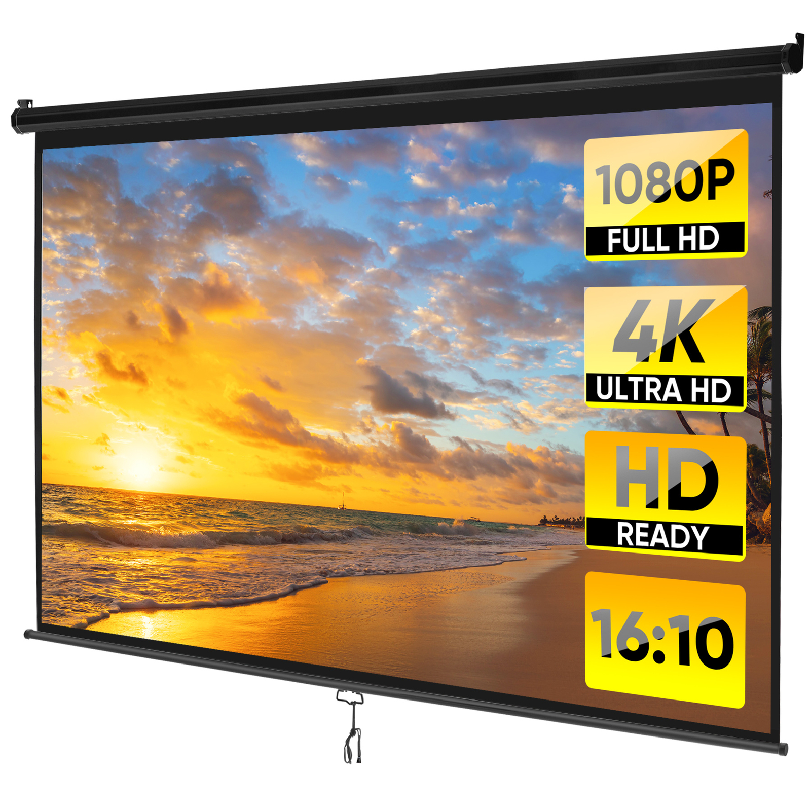 100 inch Portable Projector Screen Projection Screen Easy Pull Out System Black