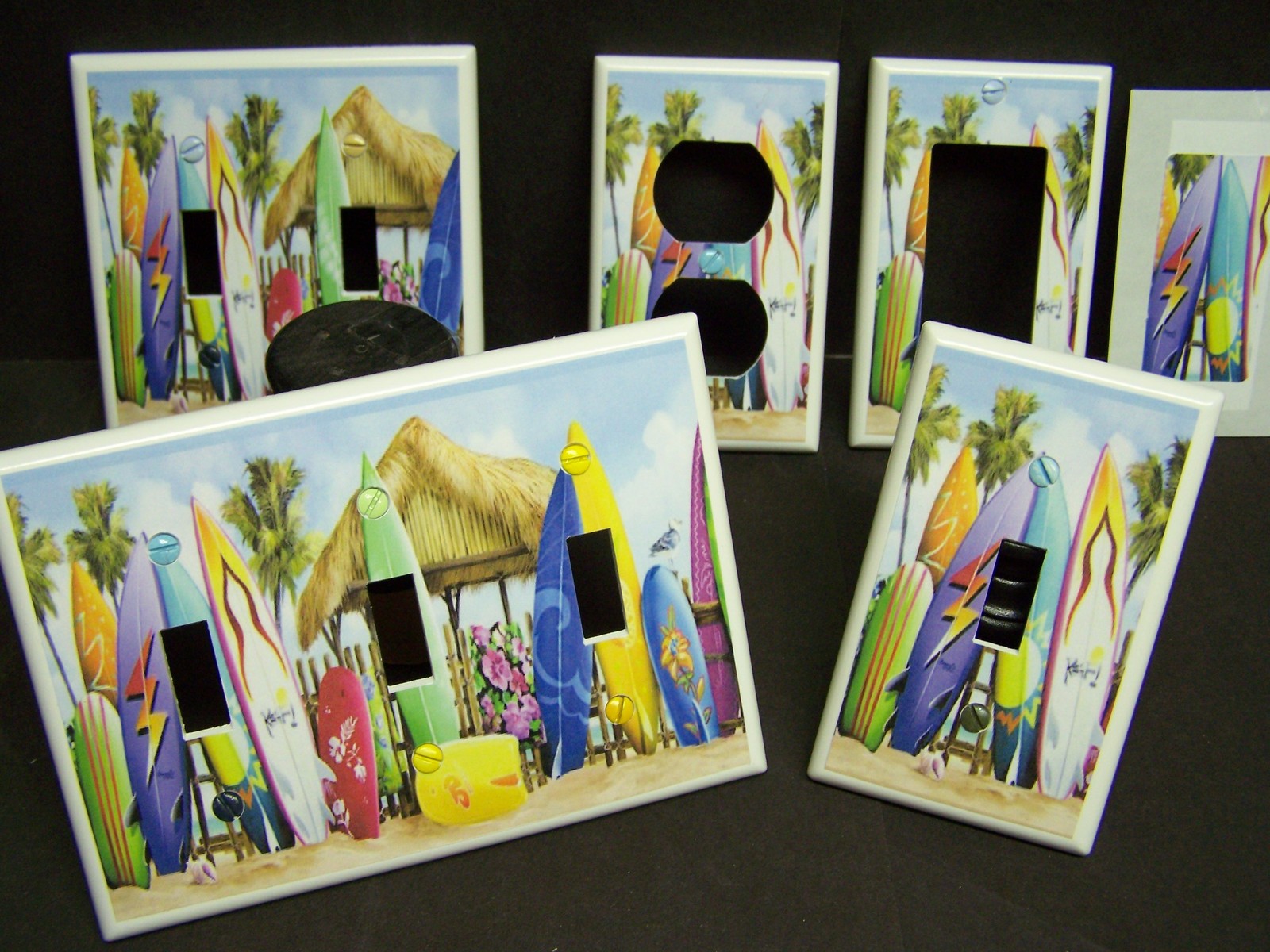 SURFBOARDS BEACH HUT PALM TREE  LIGHT SWITCH COVER PLATE OR OUTLET