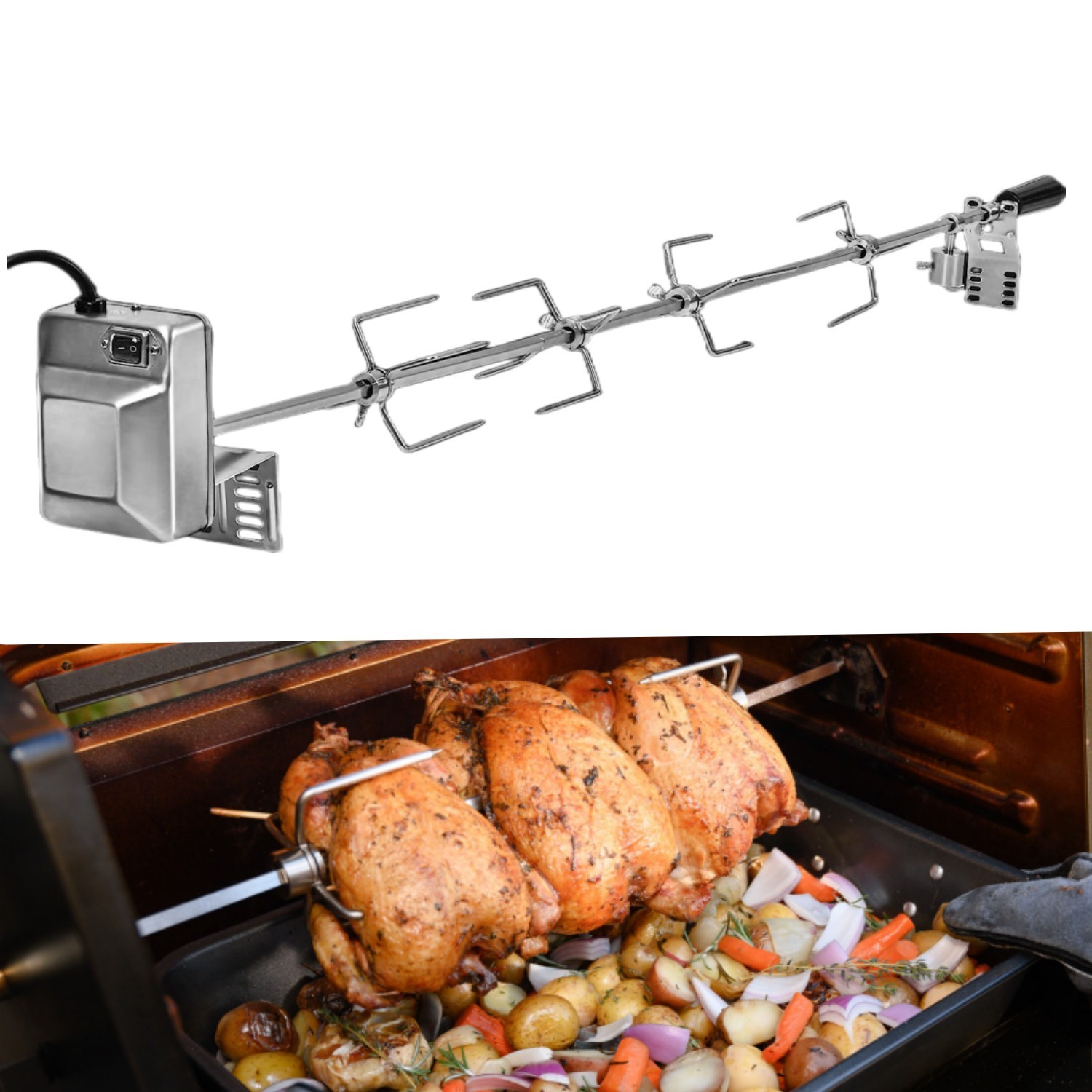 Universal Grill Rotisserie Kit BBQ Roaster 32"/39" Spit Rod Electric Motor Grill