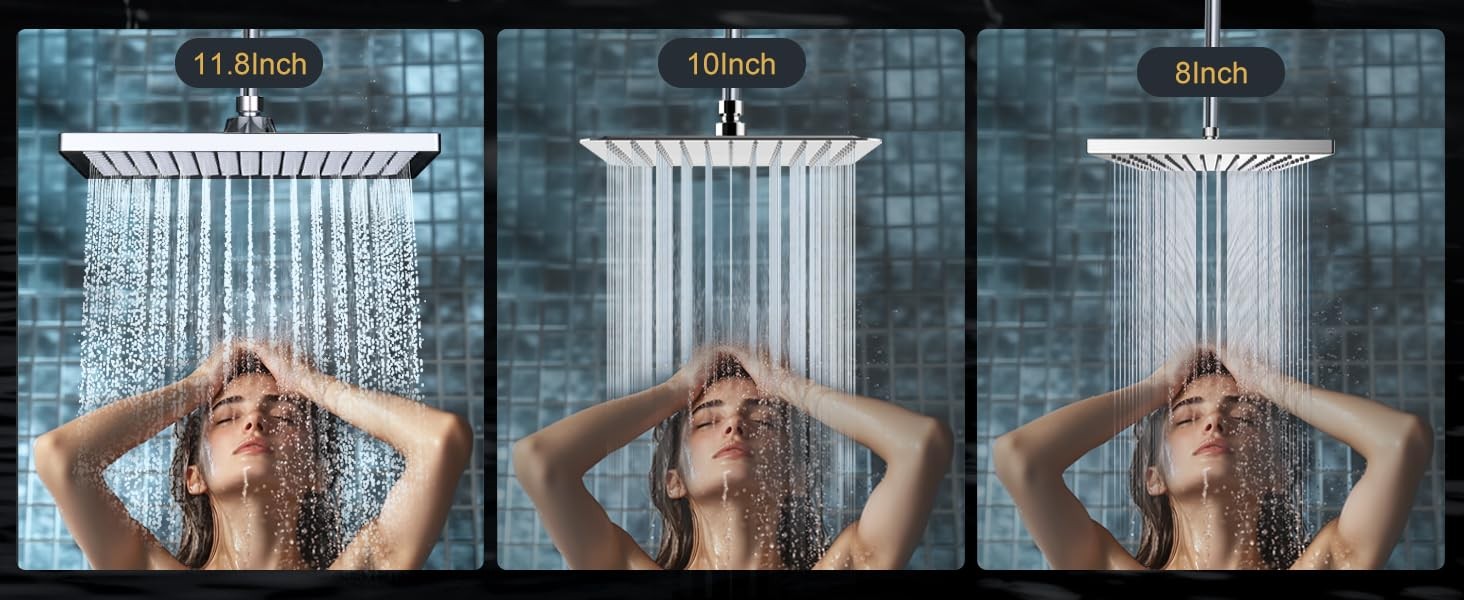 Rainfall Shower Head for Bathroom, 11.8 Inch Large Rectangular with Adjustable