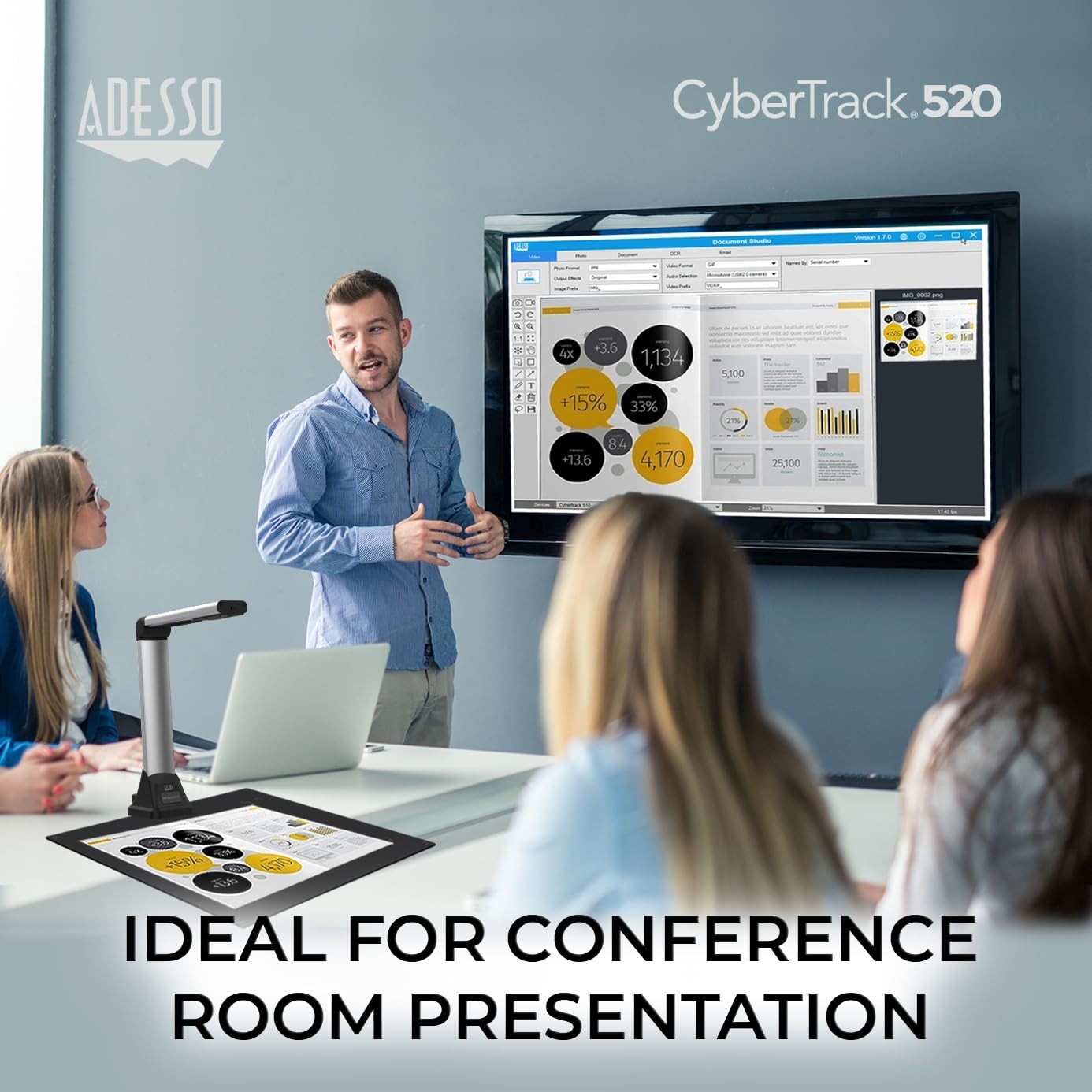 Adesso 5MP Fixed-Focus A4 Document Camera Scanner with OCR Text Recognition