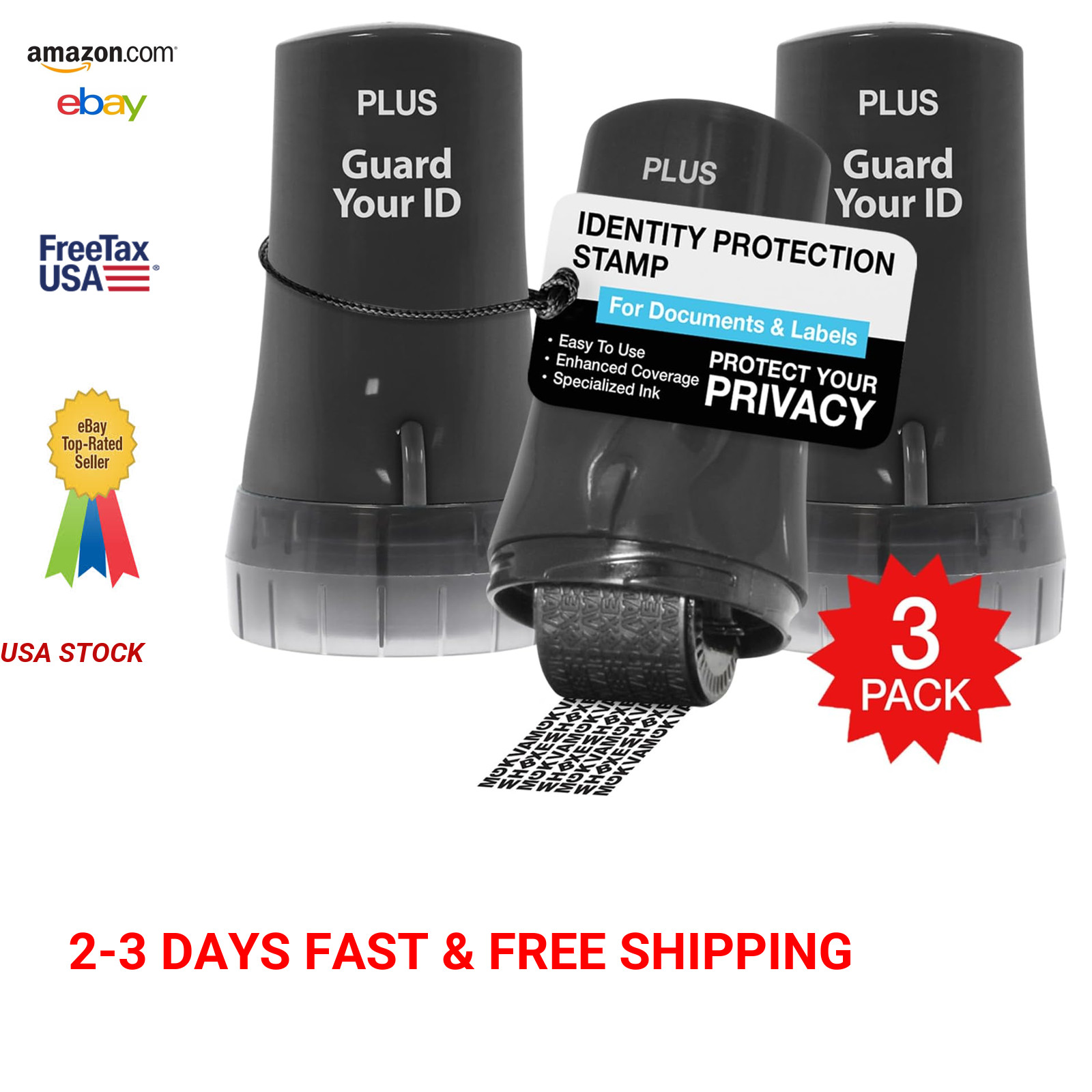 ID Theft Prevention Roller 2.0 Black 3-Pack Address Eraser Privacy Security