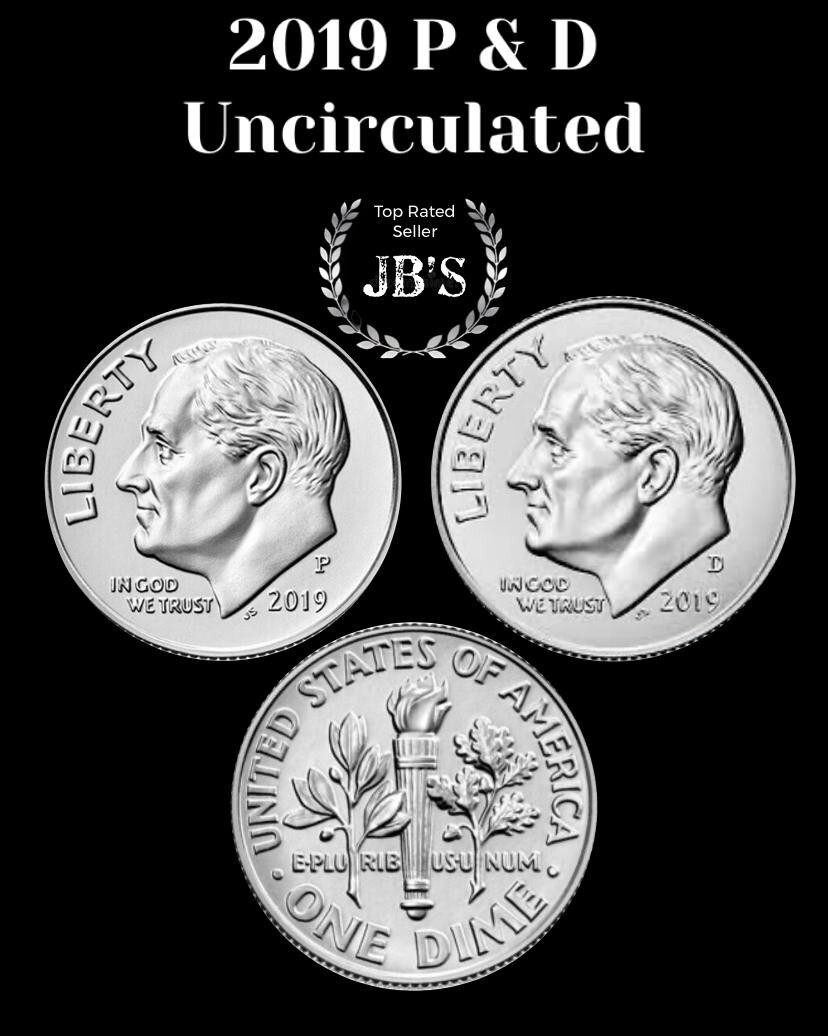 2019 P&D Roosevelt Dime 10c - (2) Coin Set - BRILLIANT UNCIRCULATED (BU)