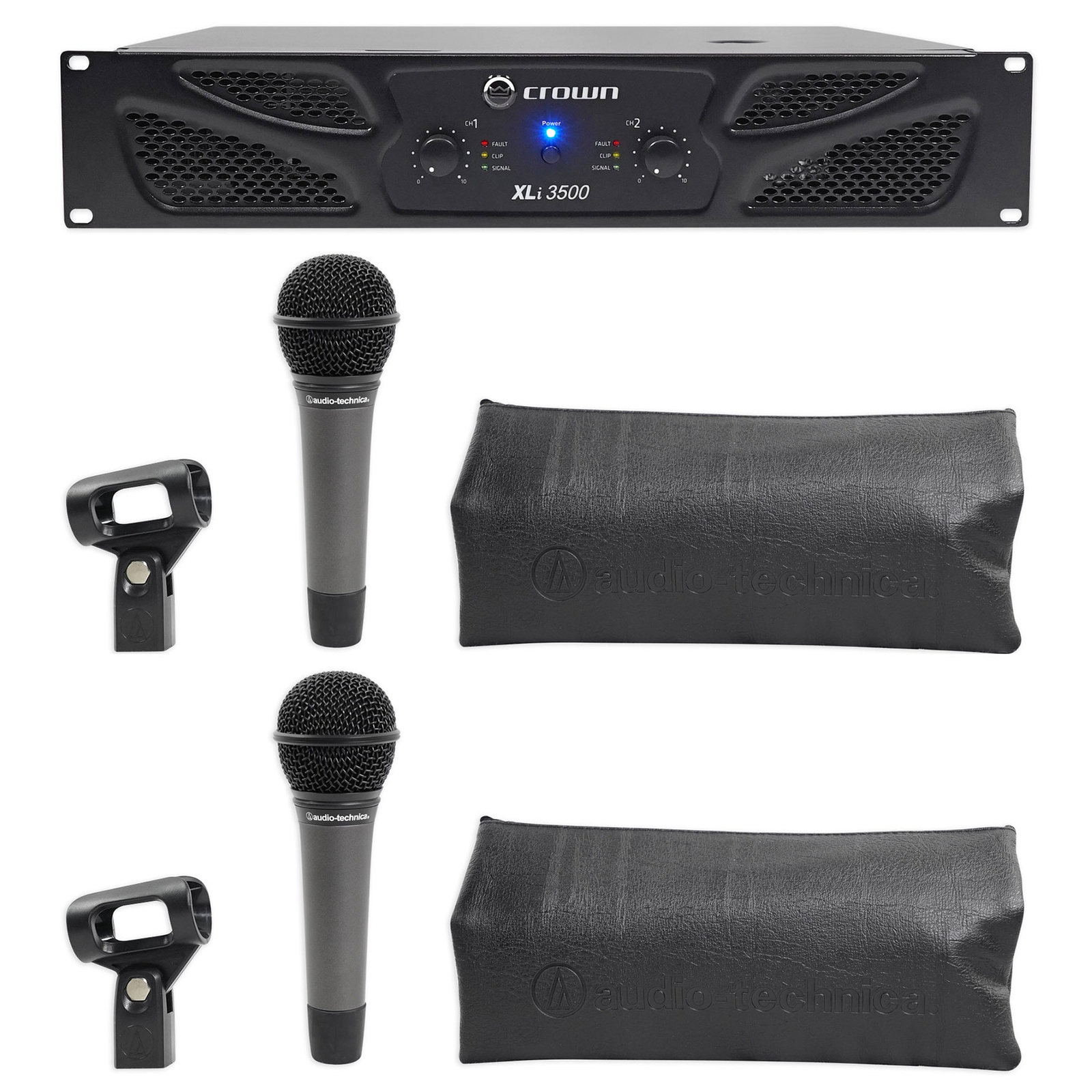 Crown Pro XLi3500 2700w 2-Ch PA Power Amplifier+(2) Audio Technica Microphones