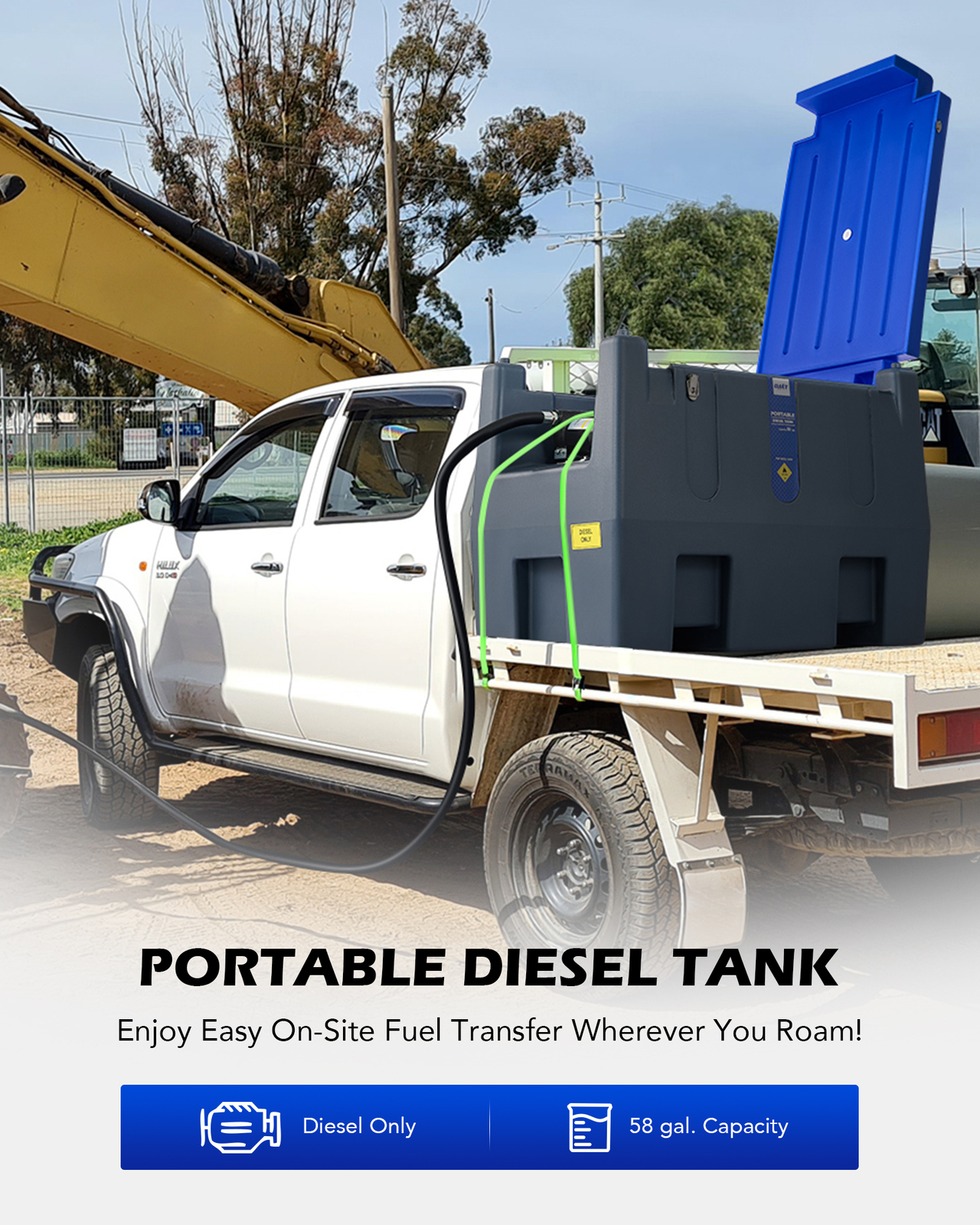 OMT 58 gal Portable Diesel Tank w 12V Transfer Pump for Easy Fuel Transportation