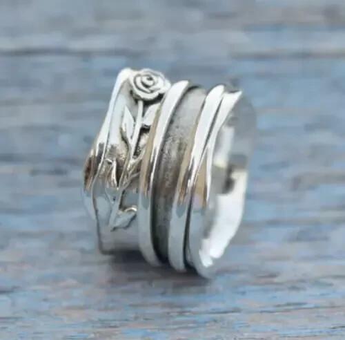 Solid 925 Sterling Silver Handmade Band & Spinner Meditation Ring All Size R291