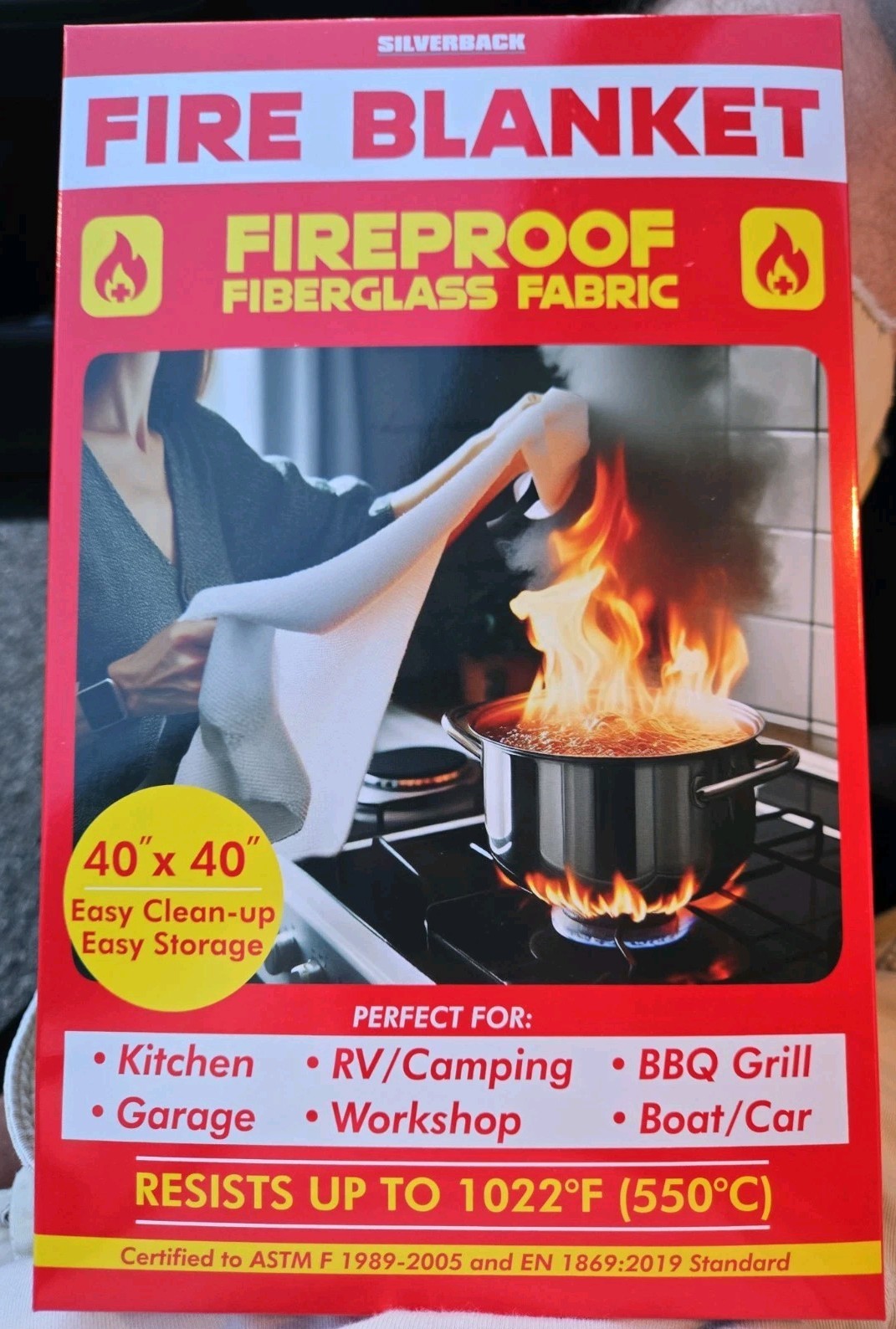 Silverback Fire Blanket Fireproof Fiberglass Fabric Kitchen BBQ Boat RV 40 x 40