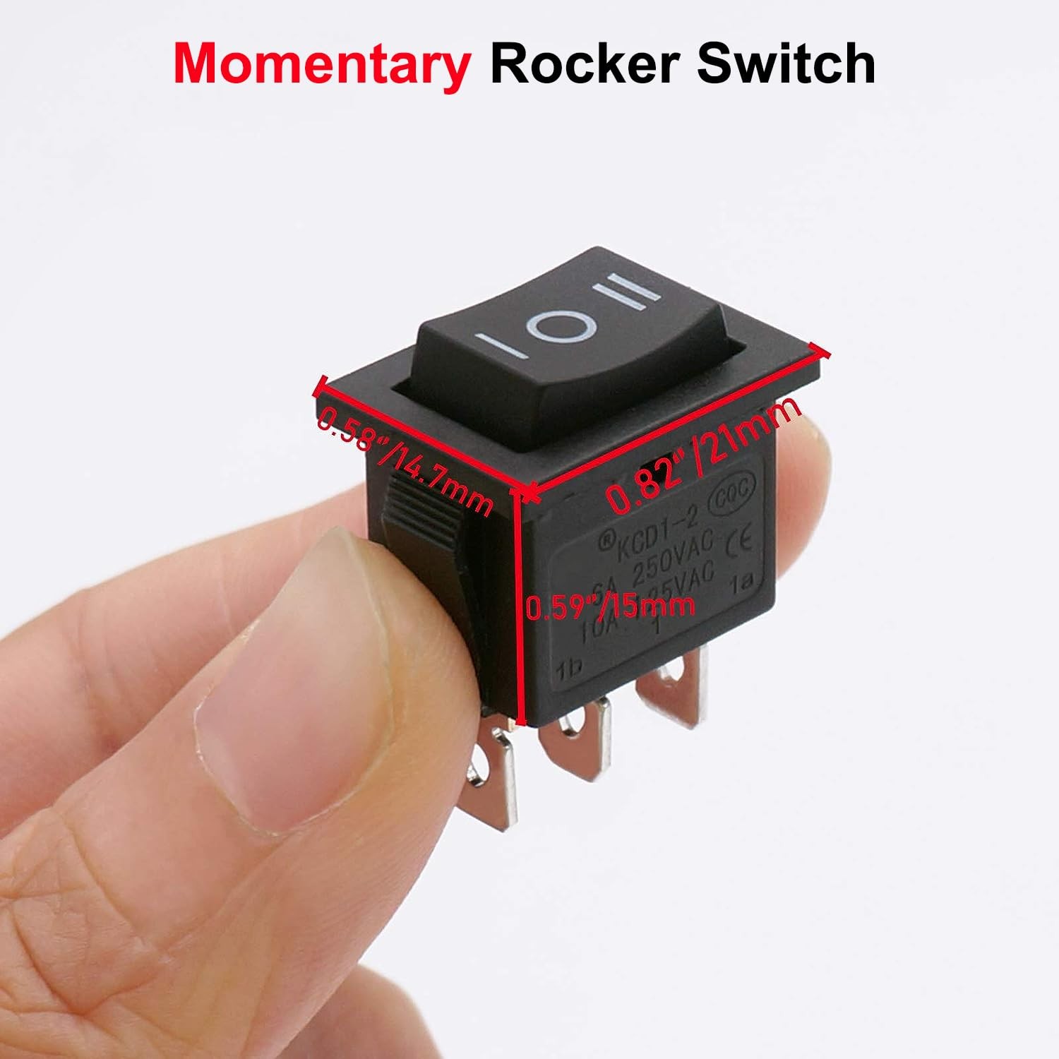TWTADE / 4Pcs Square Momentary Rocker Switch (ON)/Off/(ON) - KCD1, Black