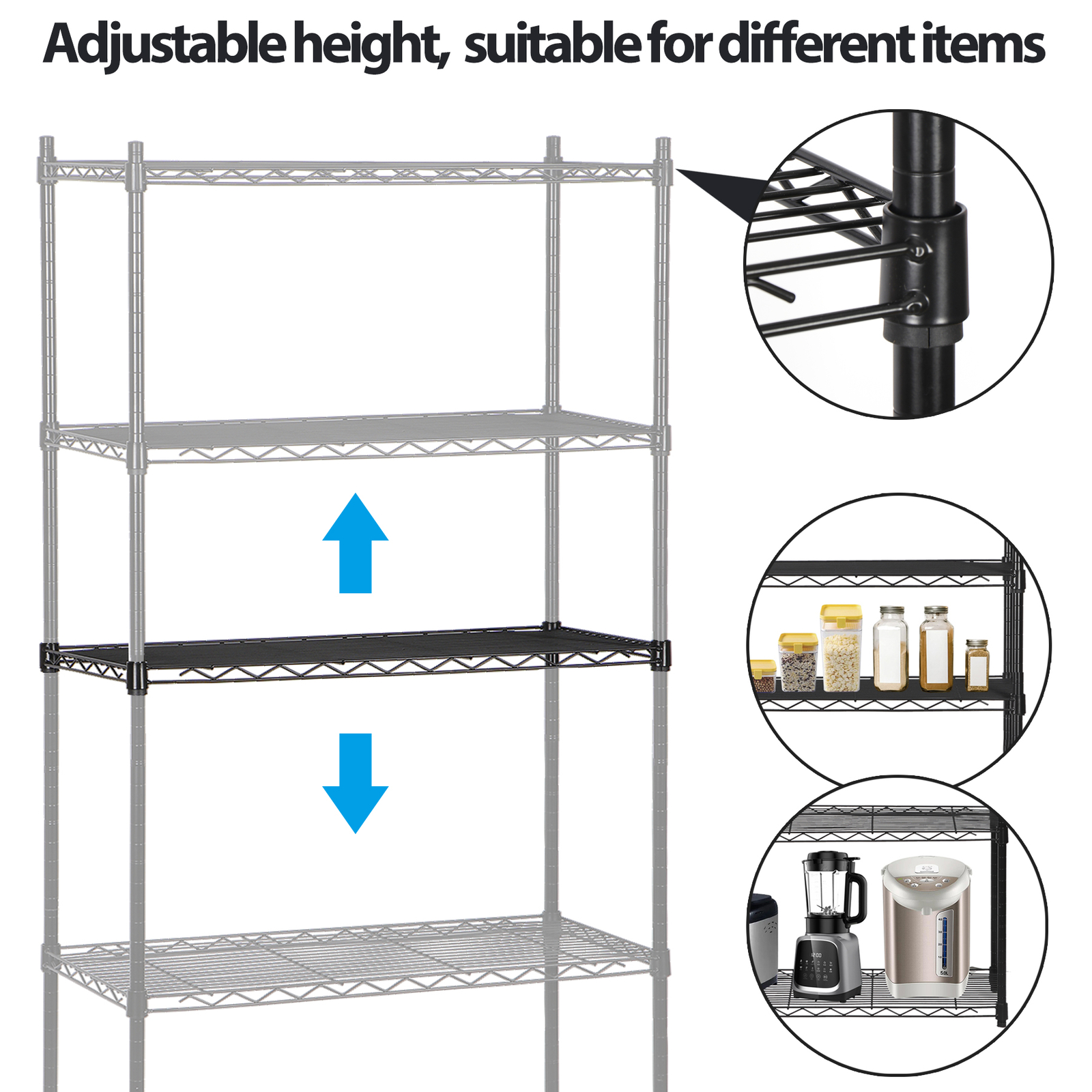 5 Tiers Wire Shelving Unit Rack Large Space Adjustable Storage Shelves Kitchen