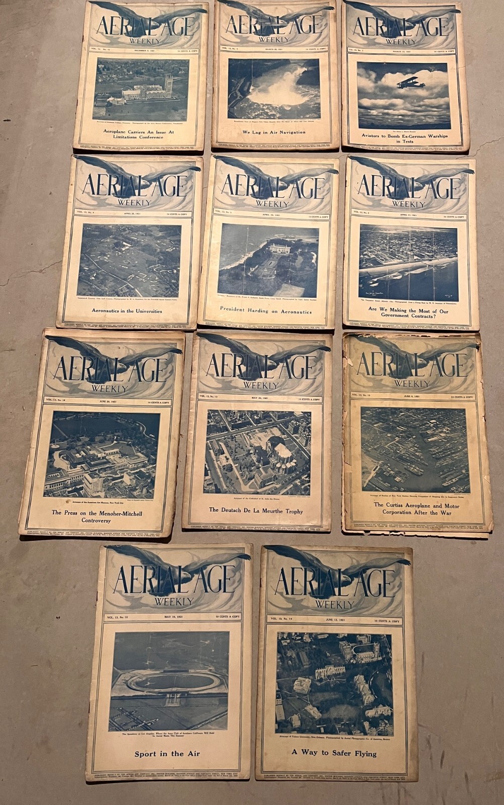 Vintage Lot of 11 Issues AERIAL AGE Magazine from 1922 - Aviation Collectibles