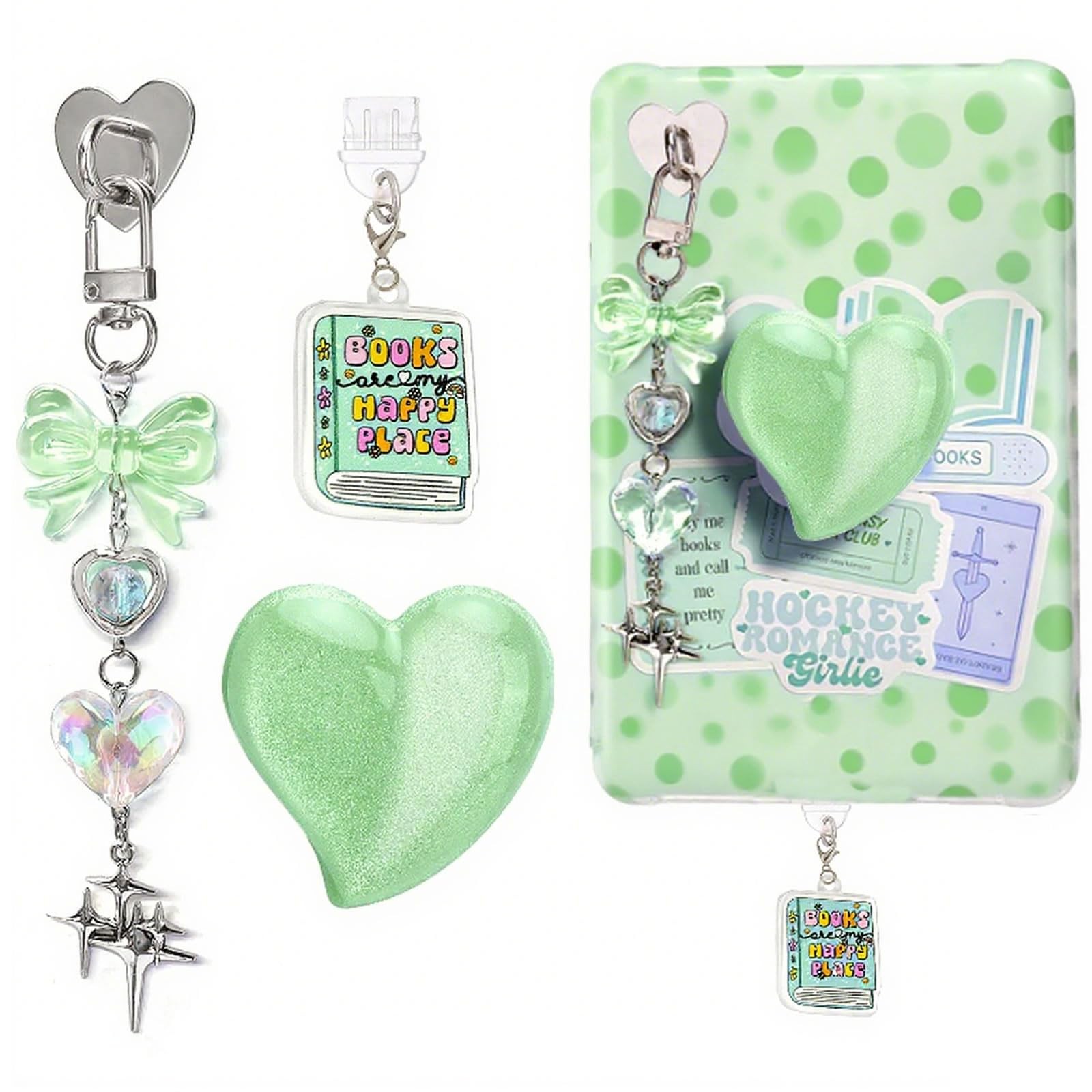 ANKUAITIAN Books Theme Charms Set for Kindle,Including Dust Plug Large, Green
