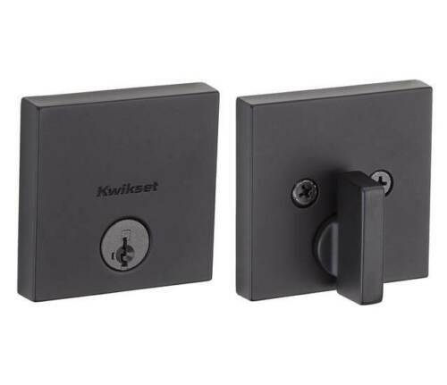 Kwikset Downtown Modern Smartkey Matte Black Square Contemporary Deadbolt Lock